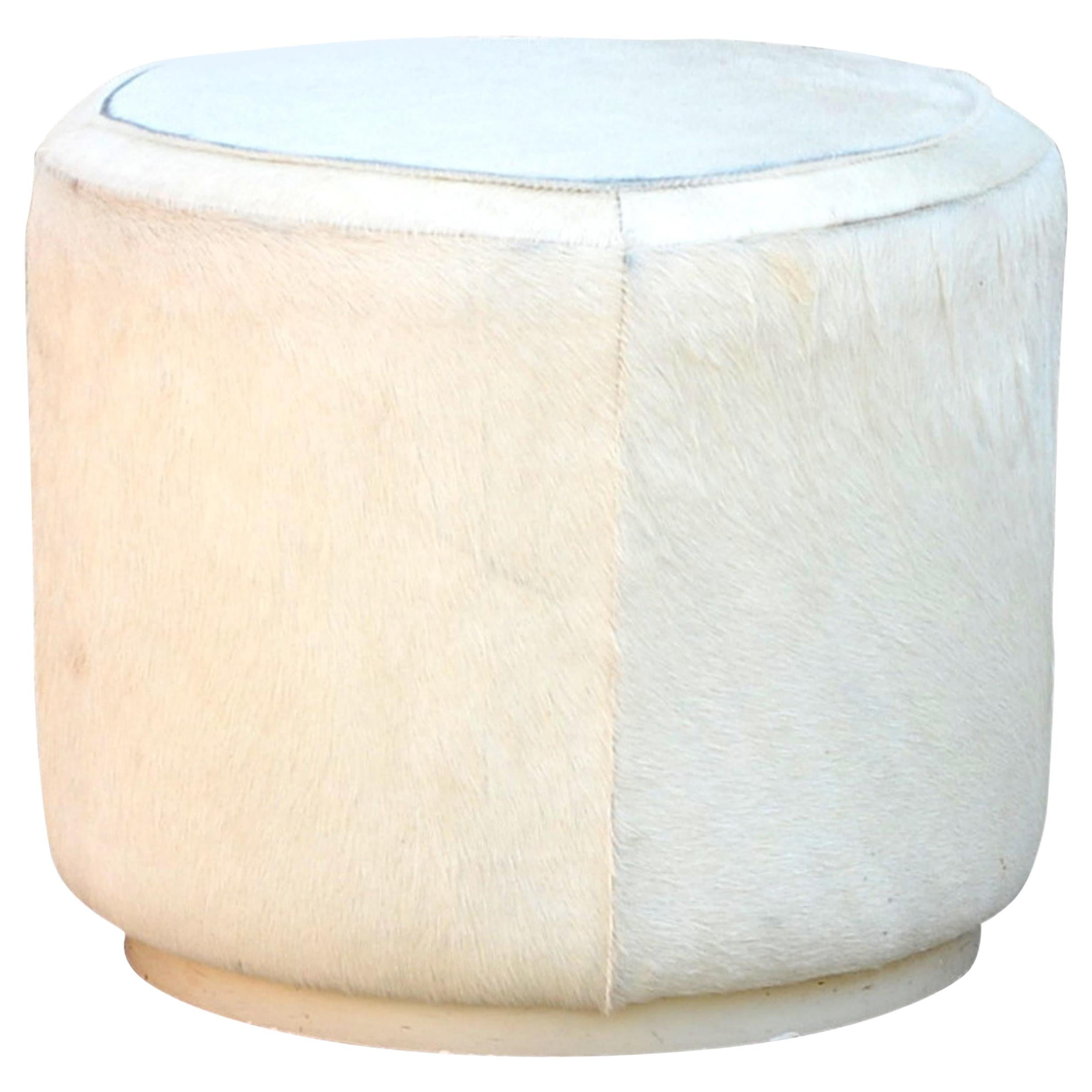 Hide Covered Cylinder Ottoman Stool For Sale