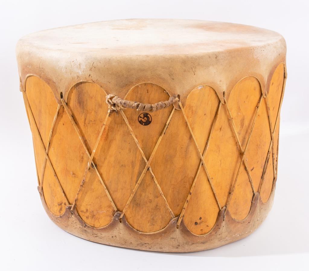 20th Century Hide Covered Drum, 20th C For Sale