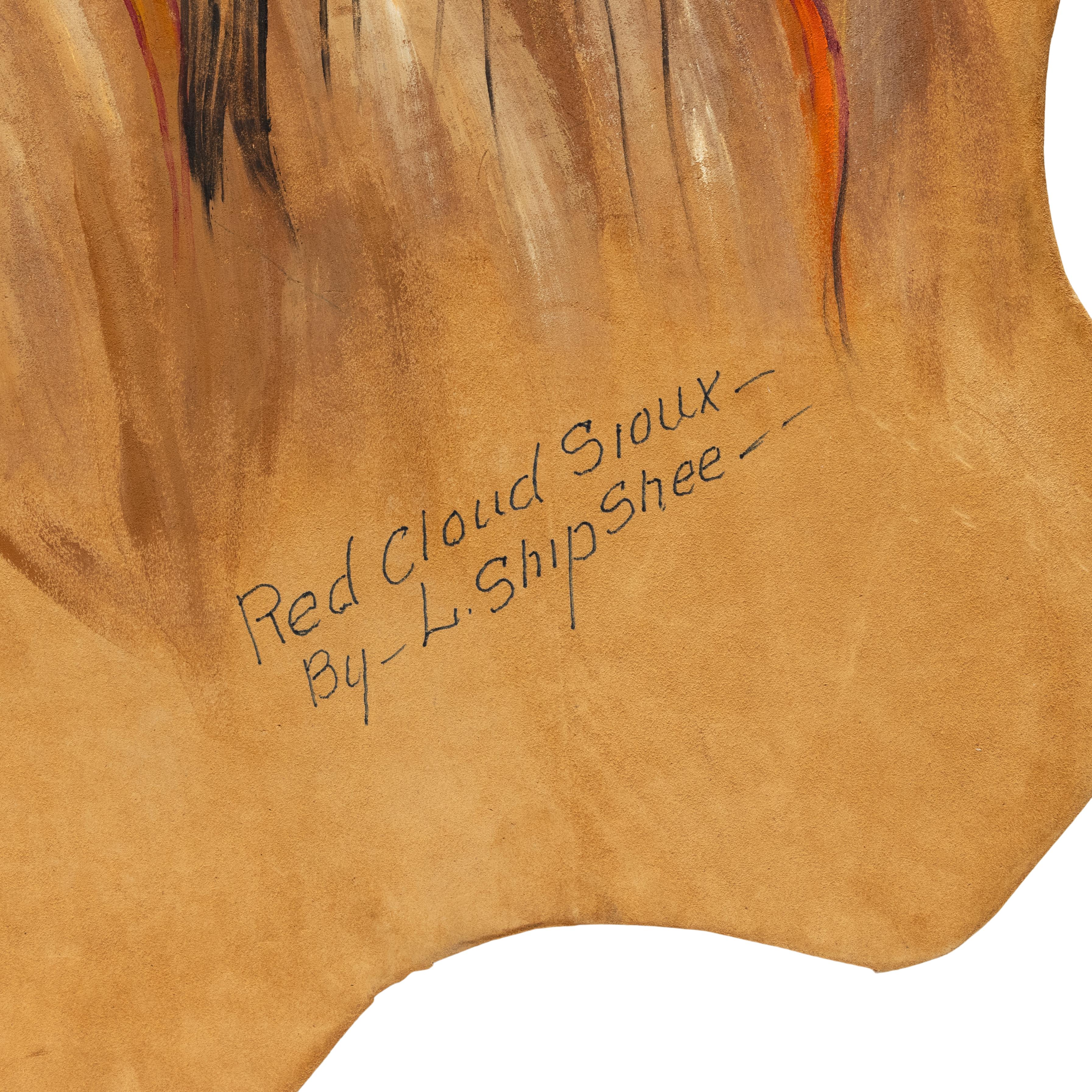 (1896-1975) Porträtgemälde des Häuptlings Red Cloud Sioux von Louis Shipshee auf Leder auf Karton montiert. Sehr schönes Gemälde von einem großen Künstler. 

Zeitraum: Mitte des 20. Jahrhunderts

Herkunft: Vereinigte Staaten

Größe: 44