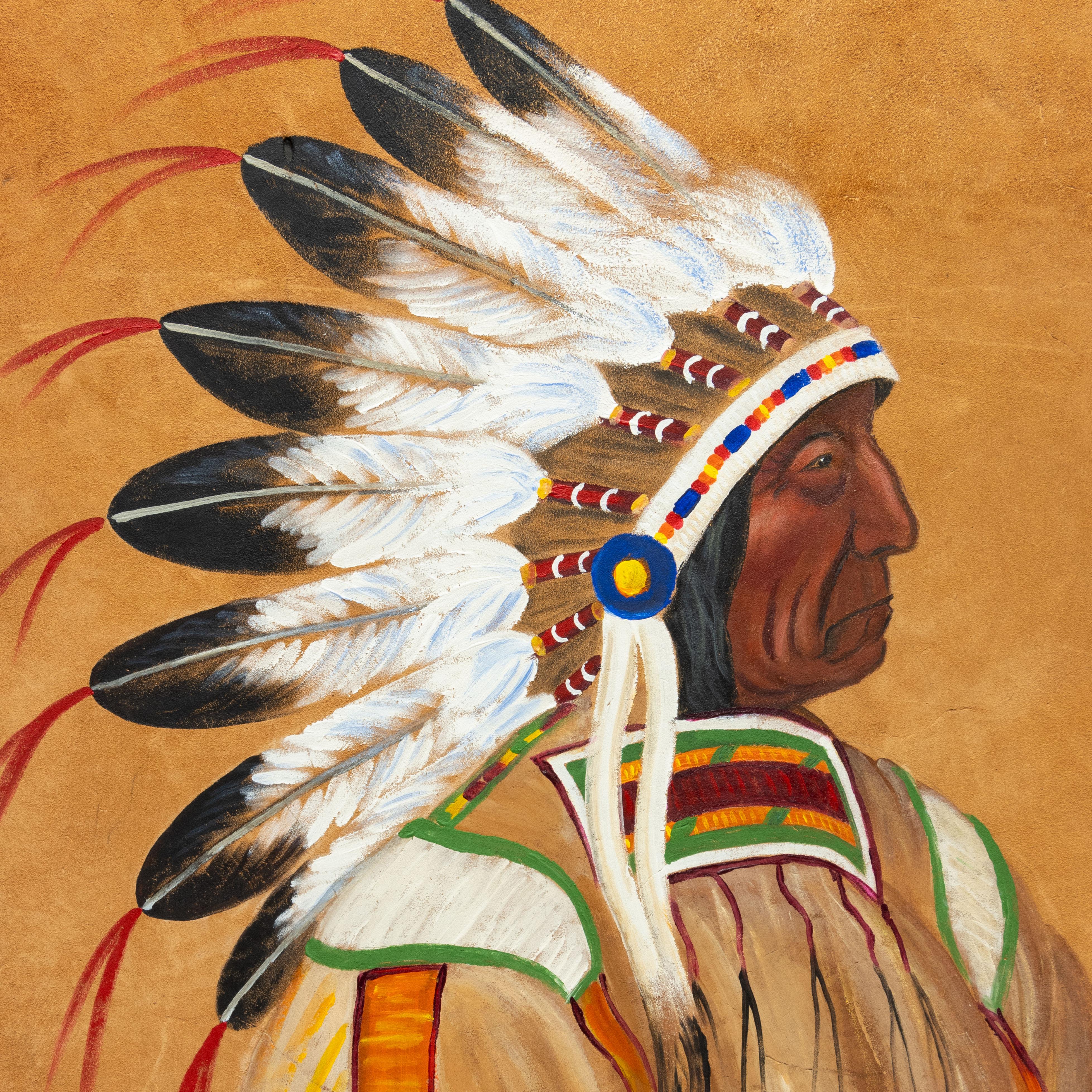 American Hide Painting of Chief Red Cloud by Louis Shipshee For Sale