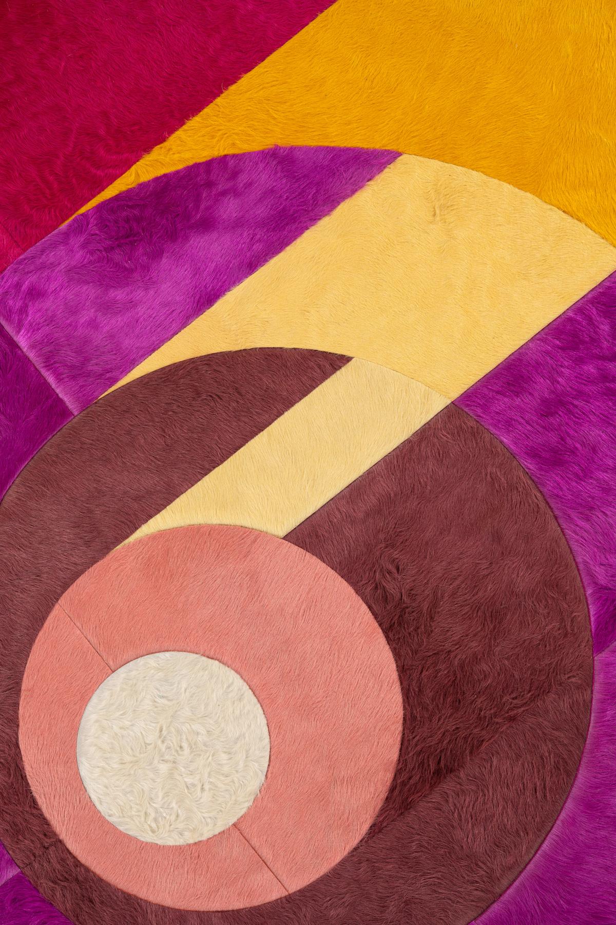 This Prisma Hide Rug was designed in collaboration between Kyle Bunting and Interior Designer Amy Lau in their second collection. 
 

 About the Design:
 Influences from the mid-century Op Art movement can be experienced in Prisma, the second