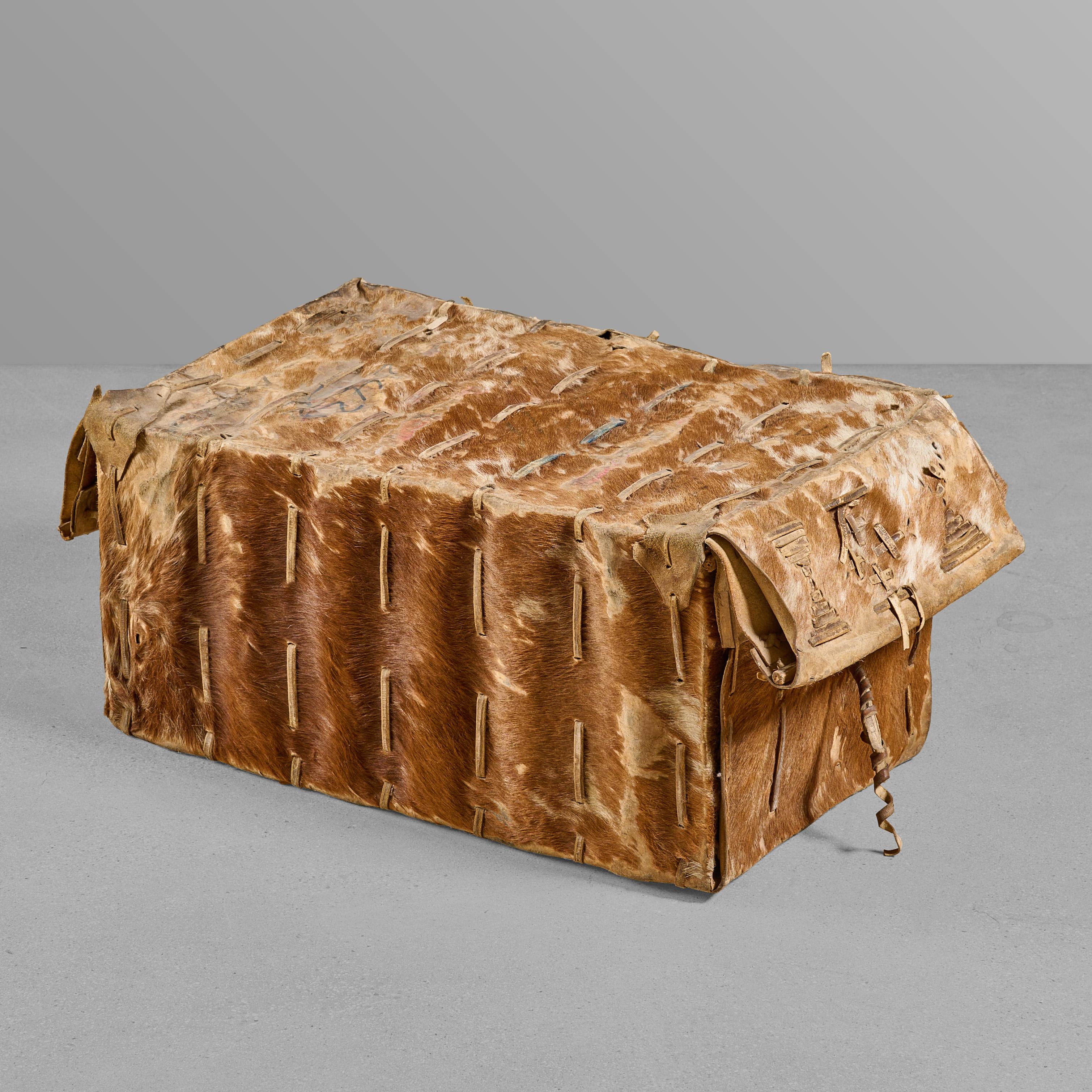 Early 20th Century Hide Trunk with Fur For Sale