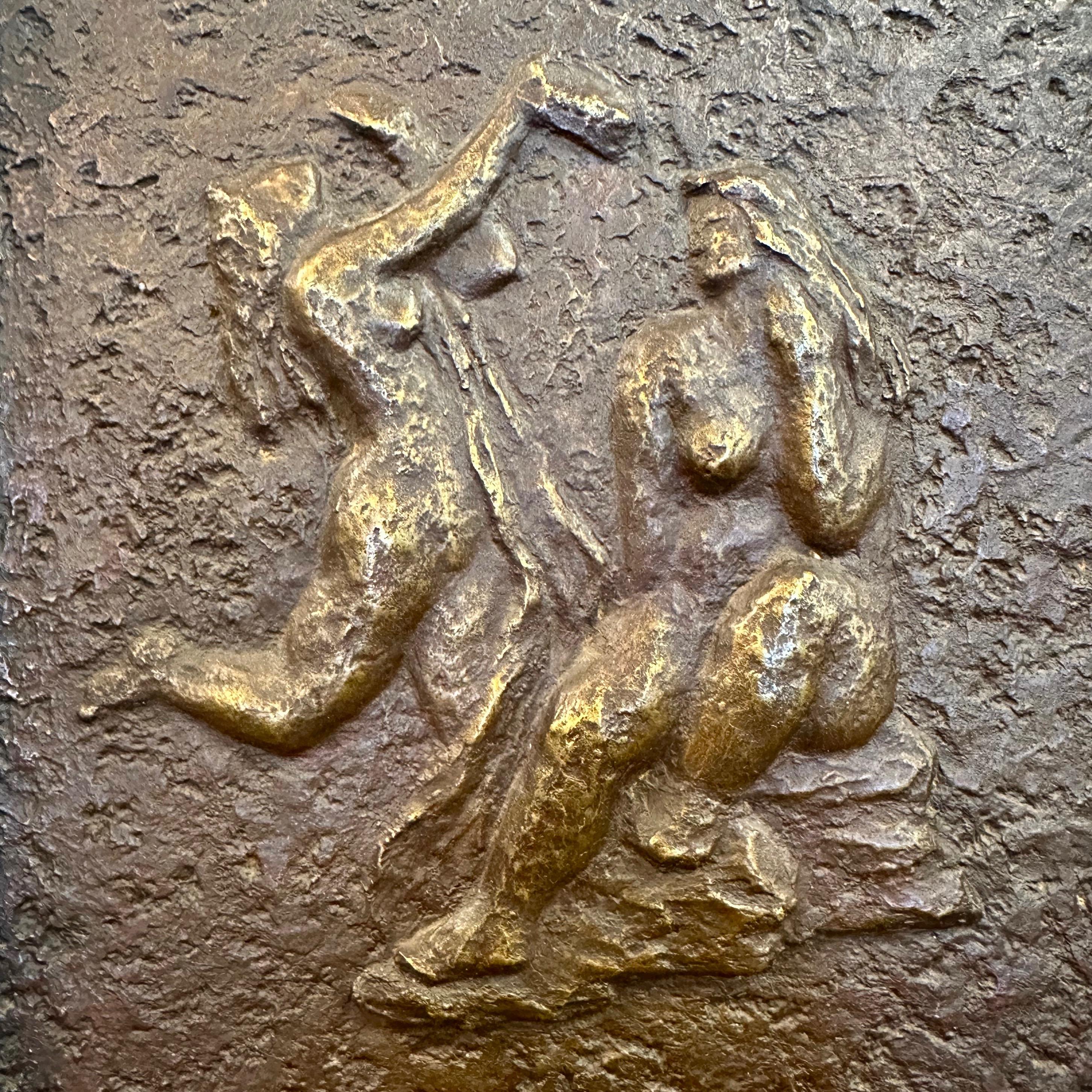 Mid-Century Modern Hideo, “Bathing Women on Rocks”, Framed Bronze Bas-Relief, c. 1940