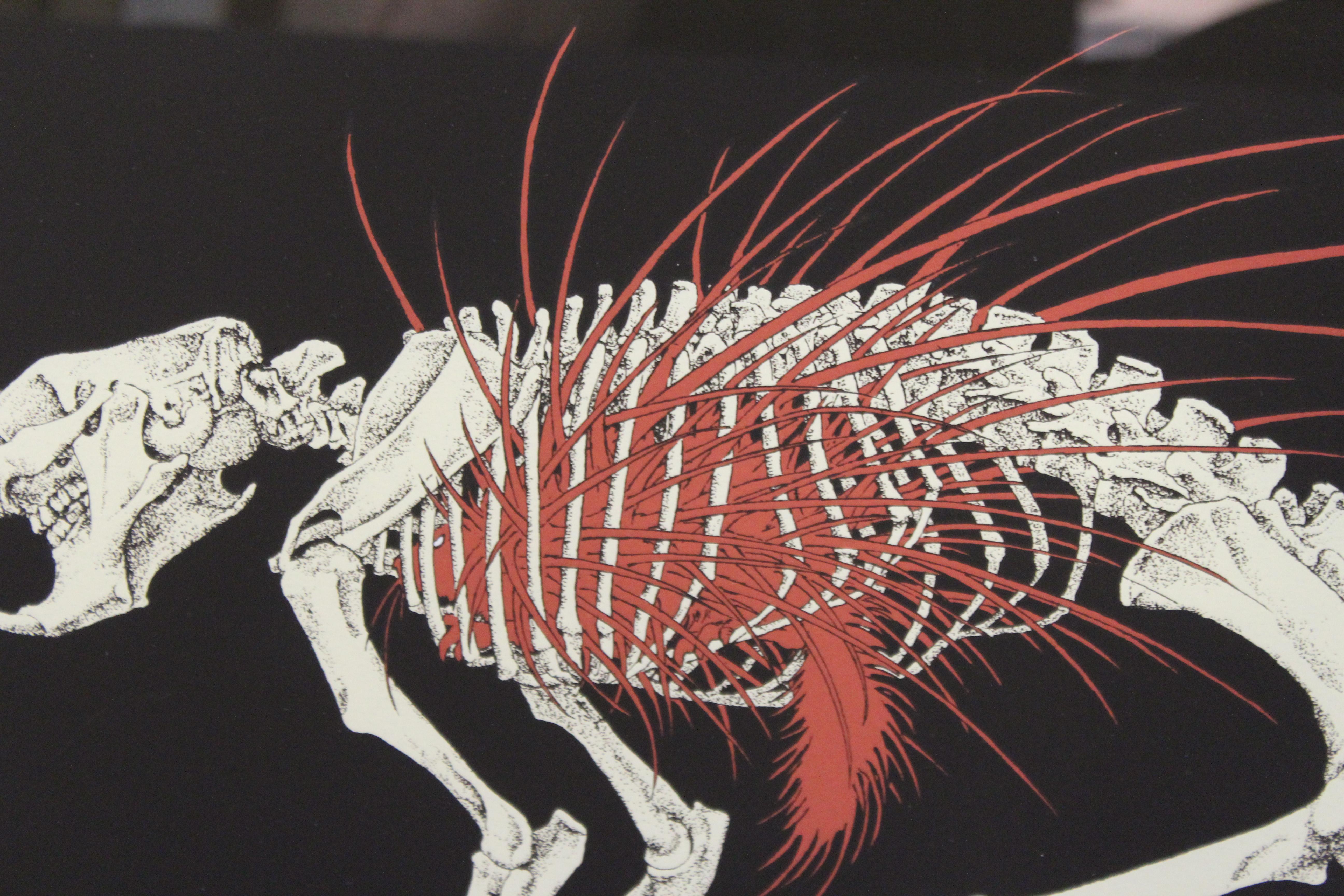 Post-Modern Hideo Takeda Japanese Porcupine Skeleton Silkscreen Print