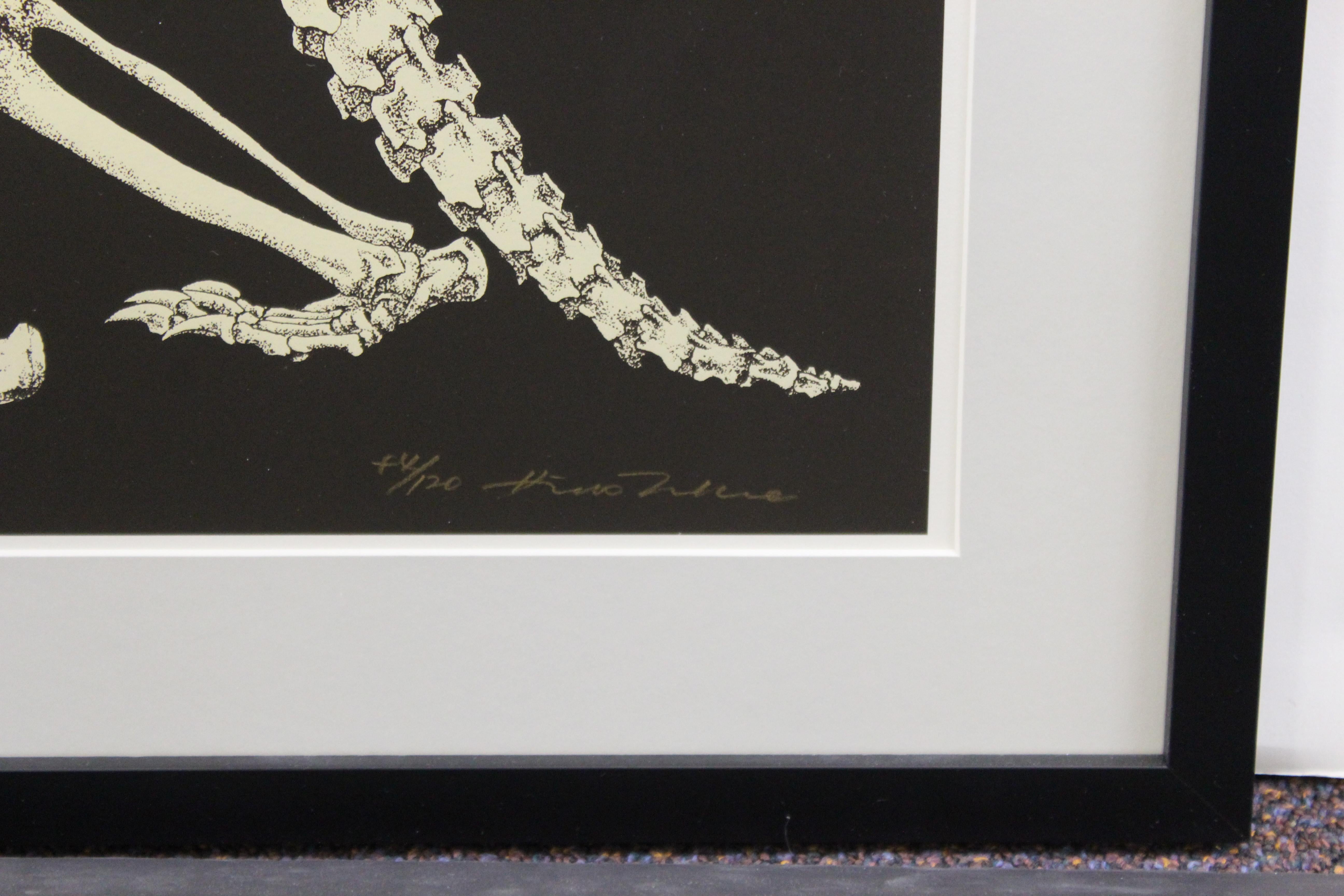 Late 20th Century Hideo Takeda Japanese Porcupine Skeleton Silkscreen Print