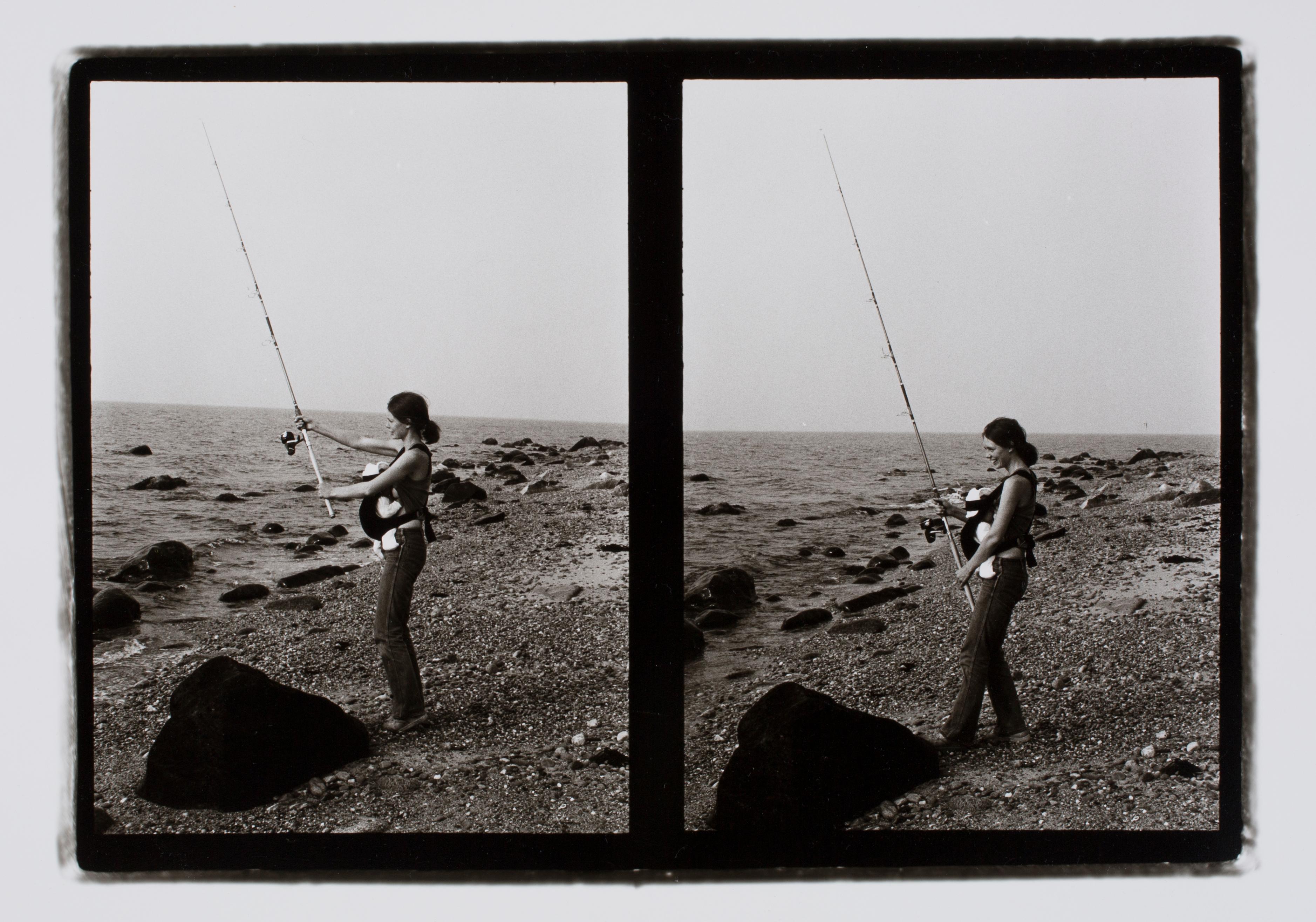 Hideoki Hagiwara Black and White Photograph - Hideoki, Black & White Photography, Fishing with a Babe, Montauk, 1973