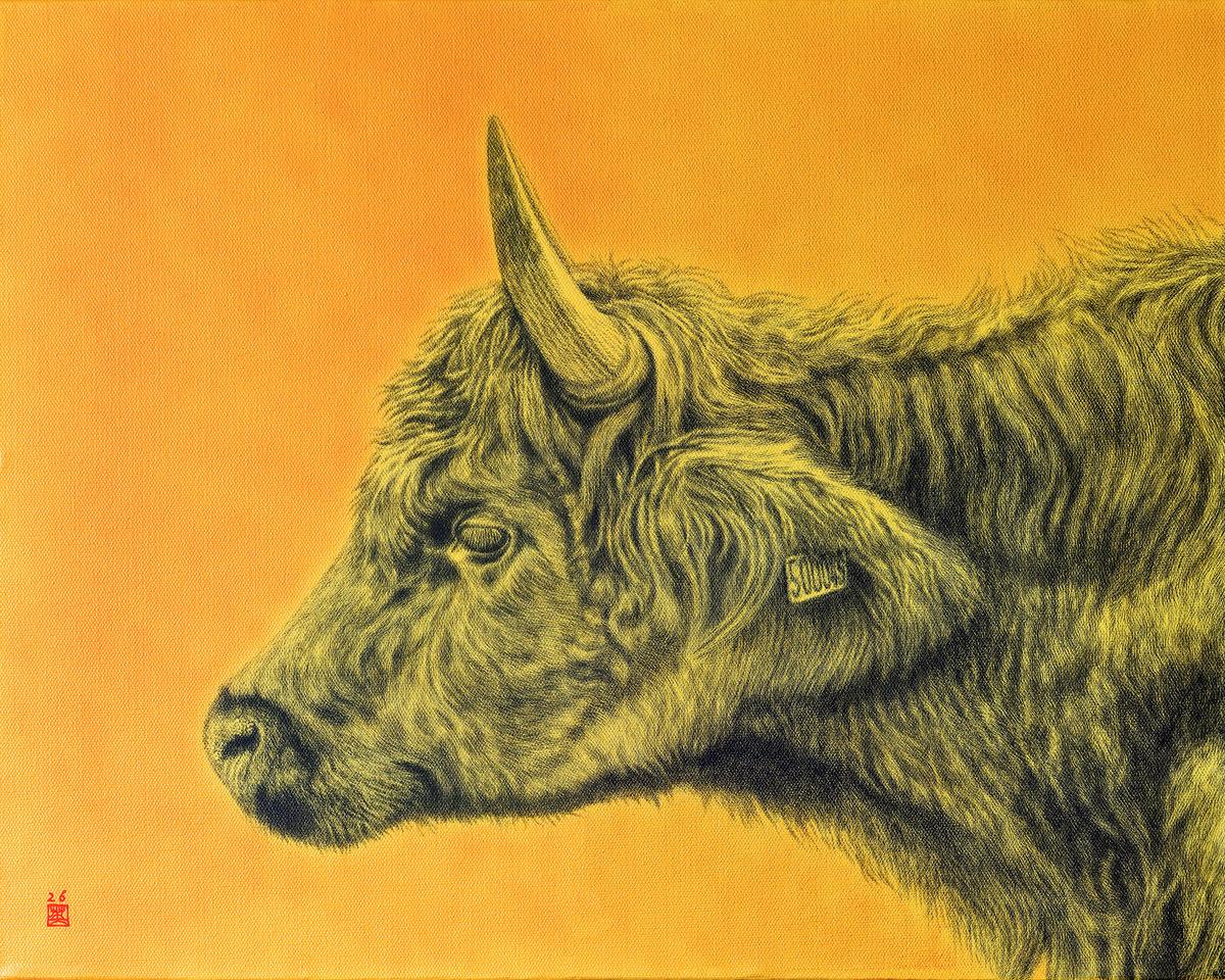 Hideyuki Sobue  Animal Painting - A Moment in the Tranquil Meadow #01, Japanese Visual Artist, Disegno, Hatching