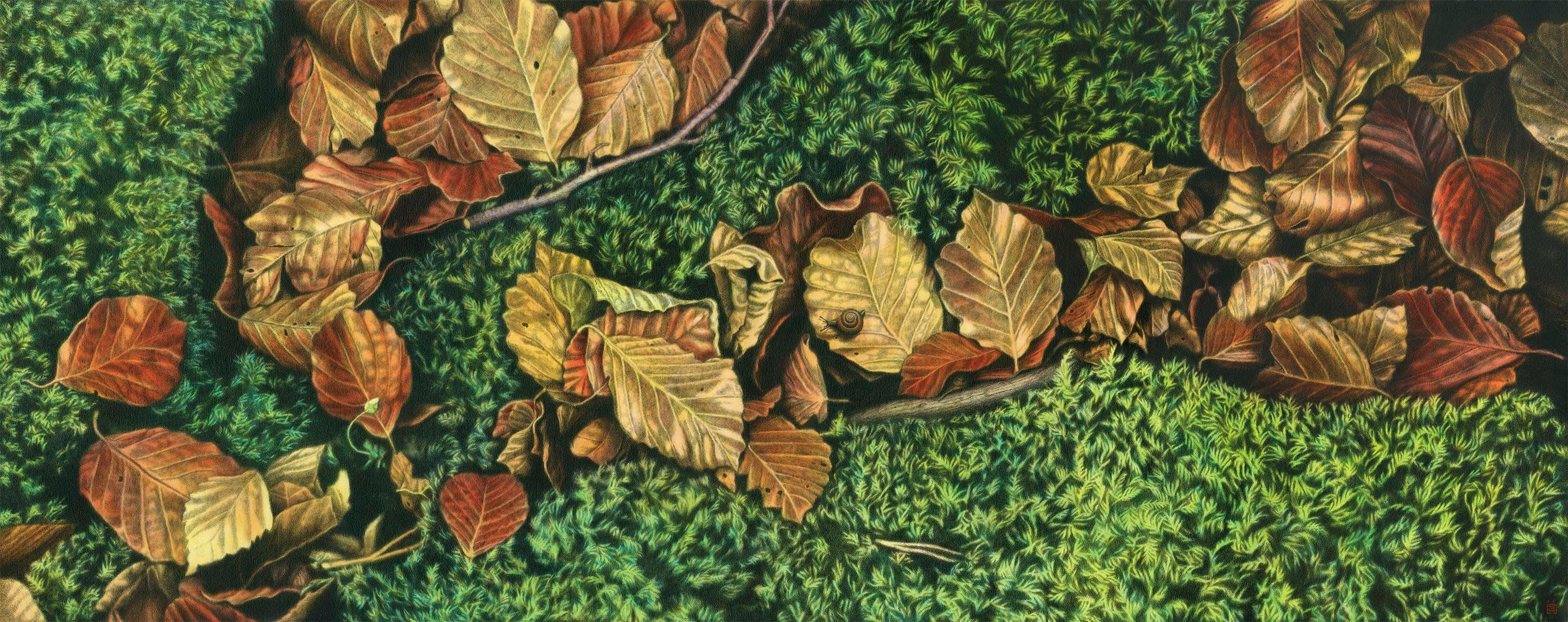 Autumn shade, Mixed Media, Japanese Visual Artist, Nature, Disegno, Hatching