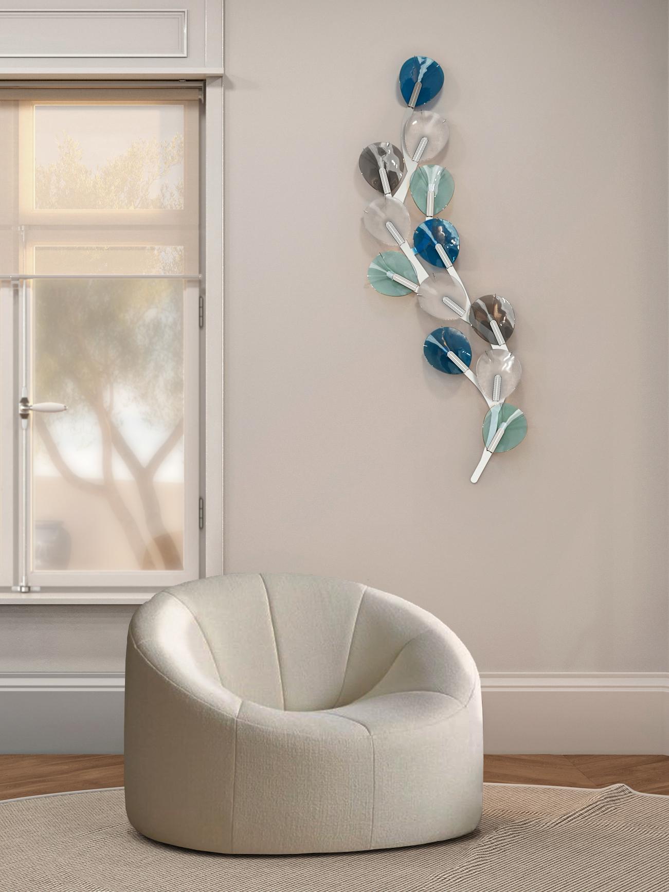 Organic Modern HIEDRA wall art piece. Artisan glass 3D mosaic. Handmade in Barcelona, Spain. For Sale