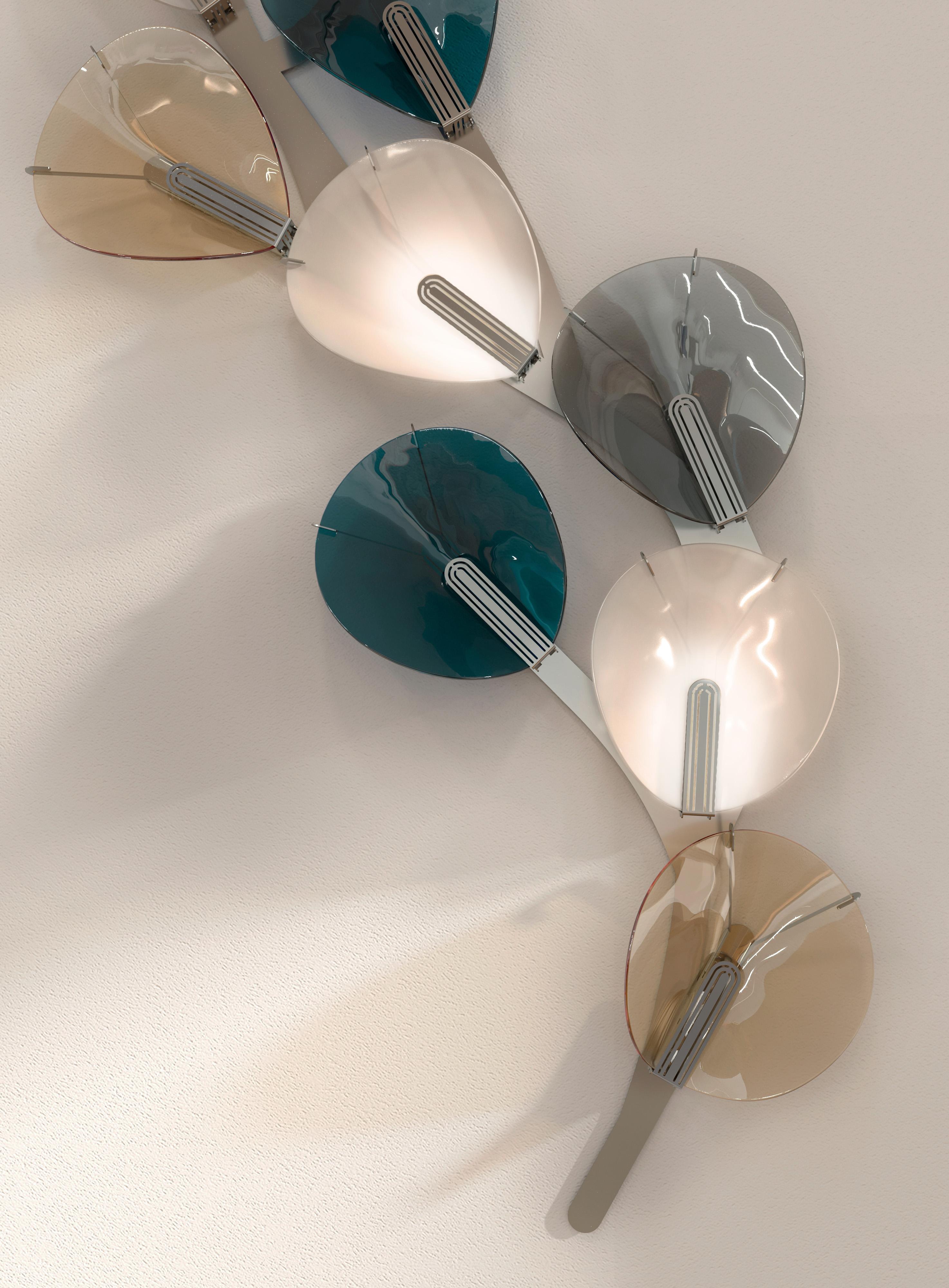 Acier inoxydable Lights HIEDRA. Mosaïque de verre artisanal illuminée fabriquée à la main à Barcelone, en Espagne en vente