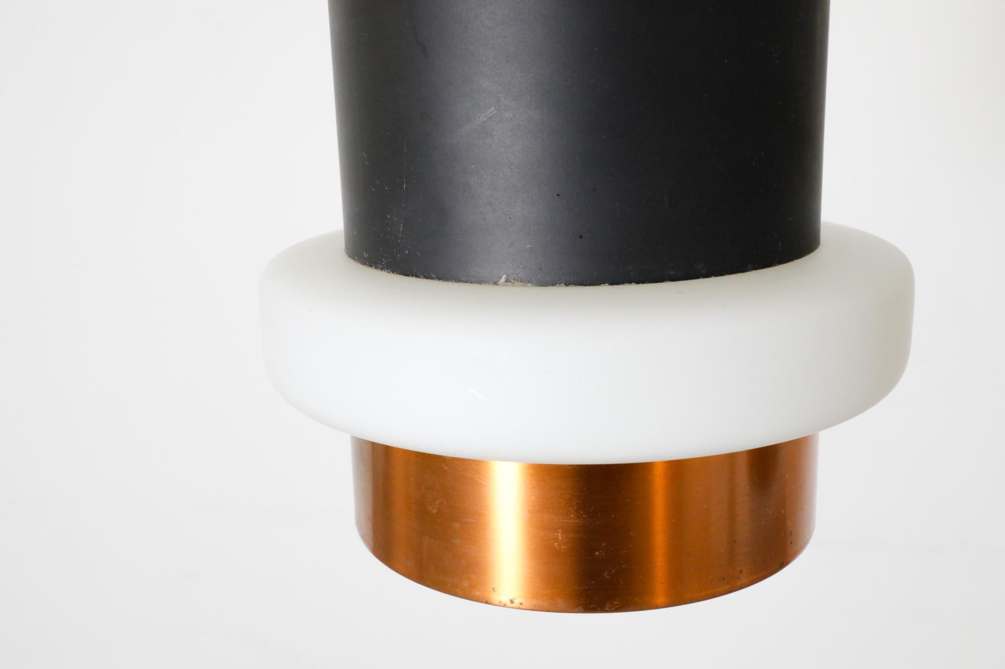 Hiemstra Copper and Black Enameled Cylindrical Pendant with Milk Glass Ring For Sale 3
