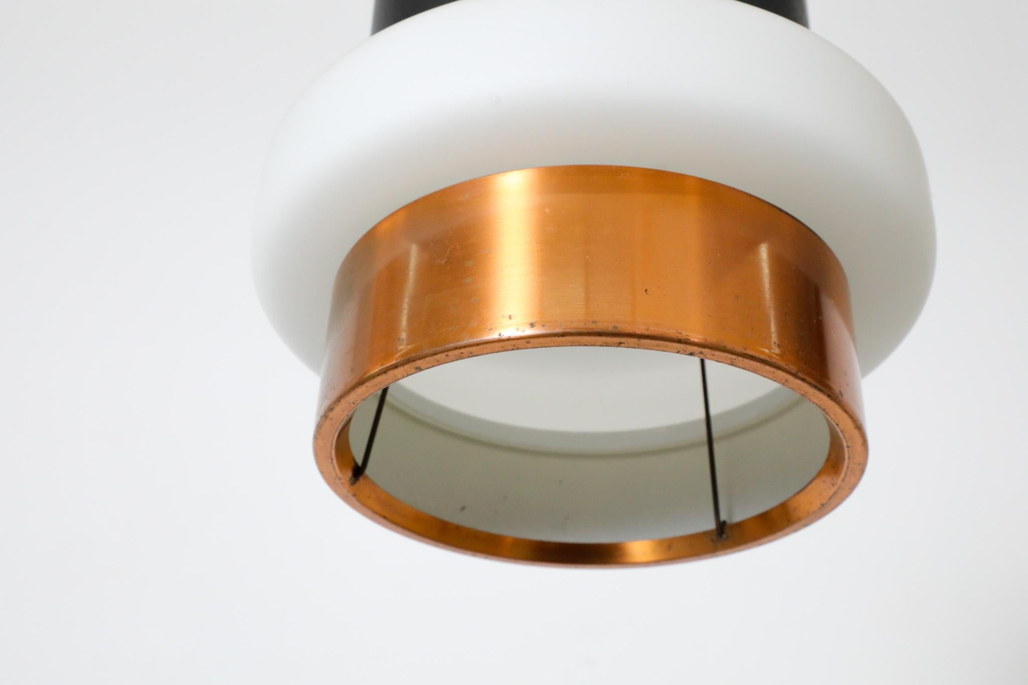 Hiemstra Copper and Black Enameled Cylindrical Pendant with Milk Glass Ring For Sale 4