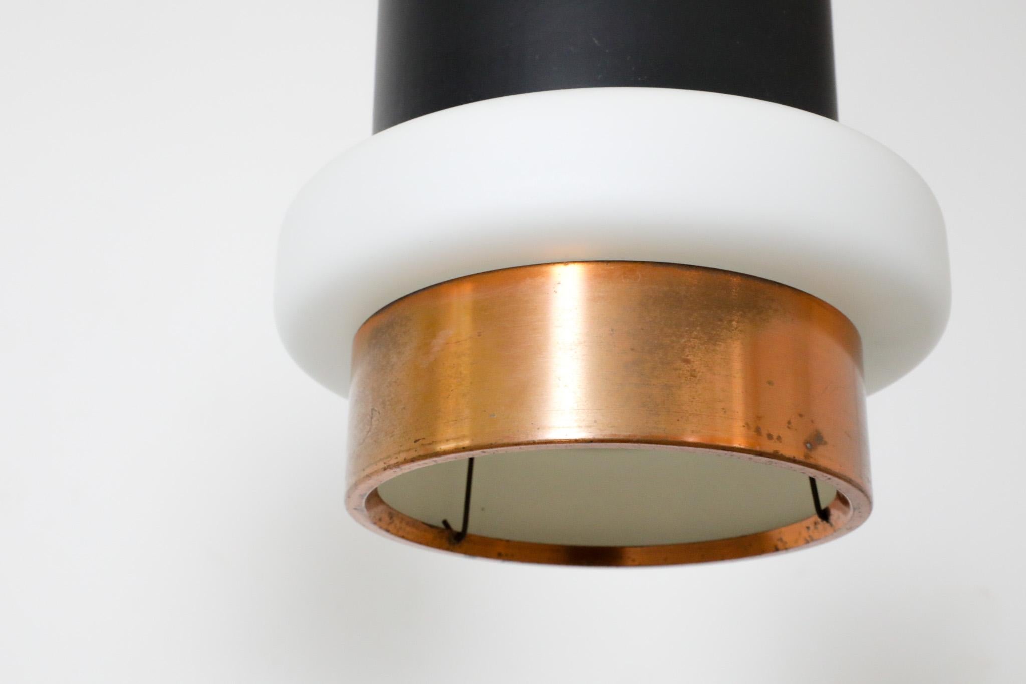 Hiemstra Copper and Black Enameled Cylindrical Pendant with Milk Glass Ring For Sale 6