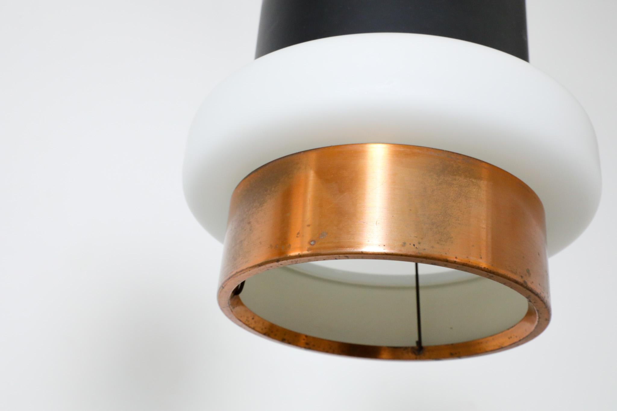 Hiemstra Copper and Black Enameled Cylindrical Pendant with Milk Glass Ring For Sale 7