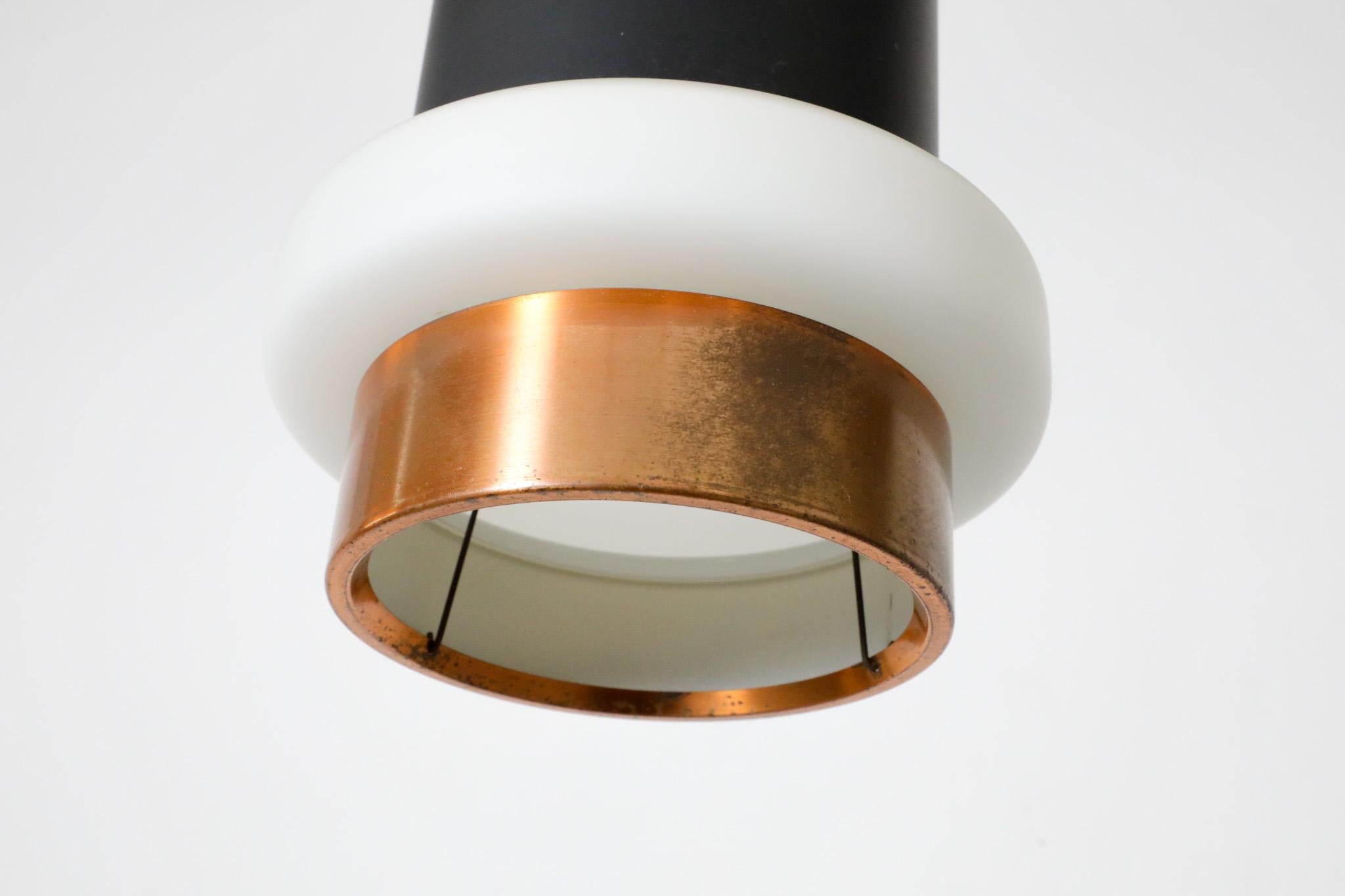 Hiemstra Copper and Black Enameled Cylindrical Pendant with Milk Glass Ring For Sale 8