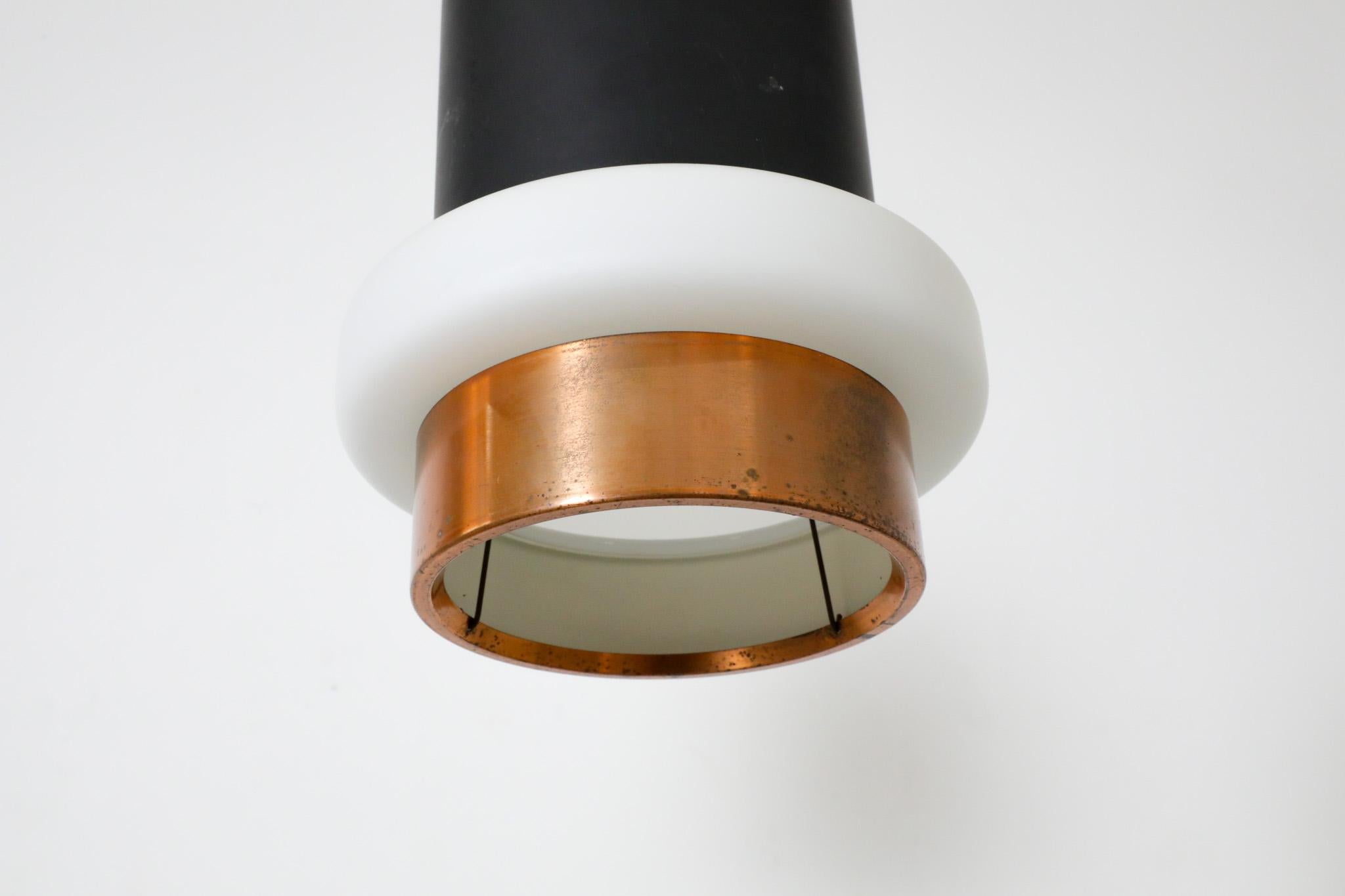 20th Century Hiemstra Copper and Black Enameled Cylindrical Pendant with Milk Glass Ring For Sale