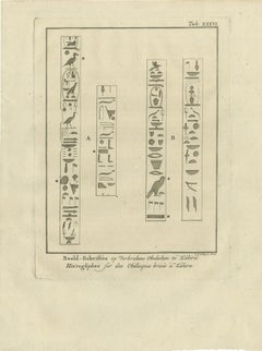 Hieroglyphs on the Broken Obelisks of Cairo, Antique Print, 1776