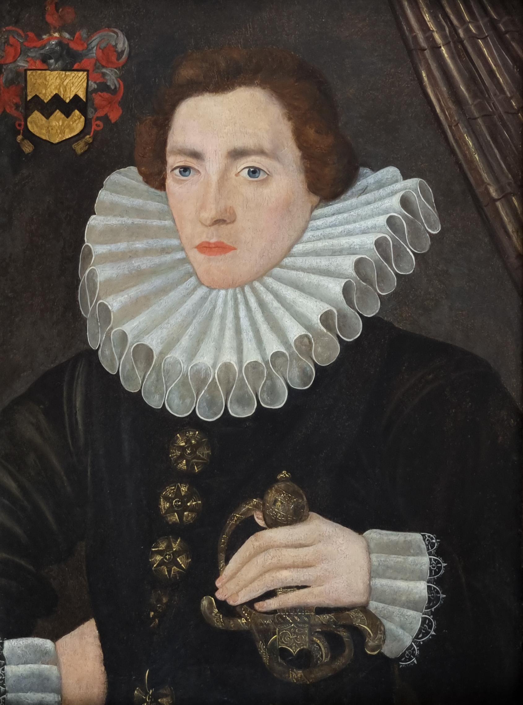 Elizabethan Portrait of Thomas Vavasour in a Black Doublet c.1587, Oil on panel 1