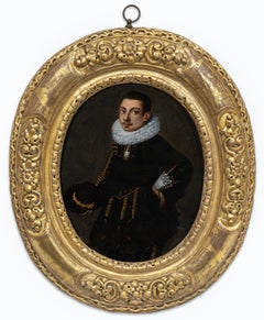 Ritratto di un gentiluomo in doppiopetto e con la fascia, c.1595; olio elisabettiano su rame