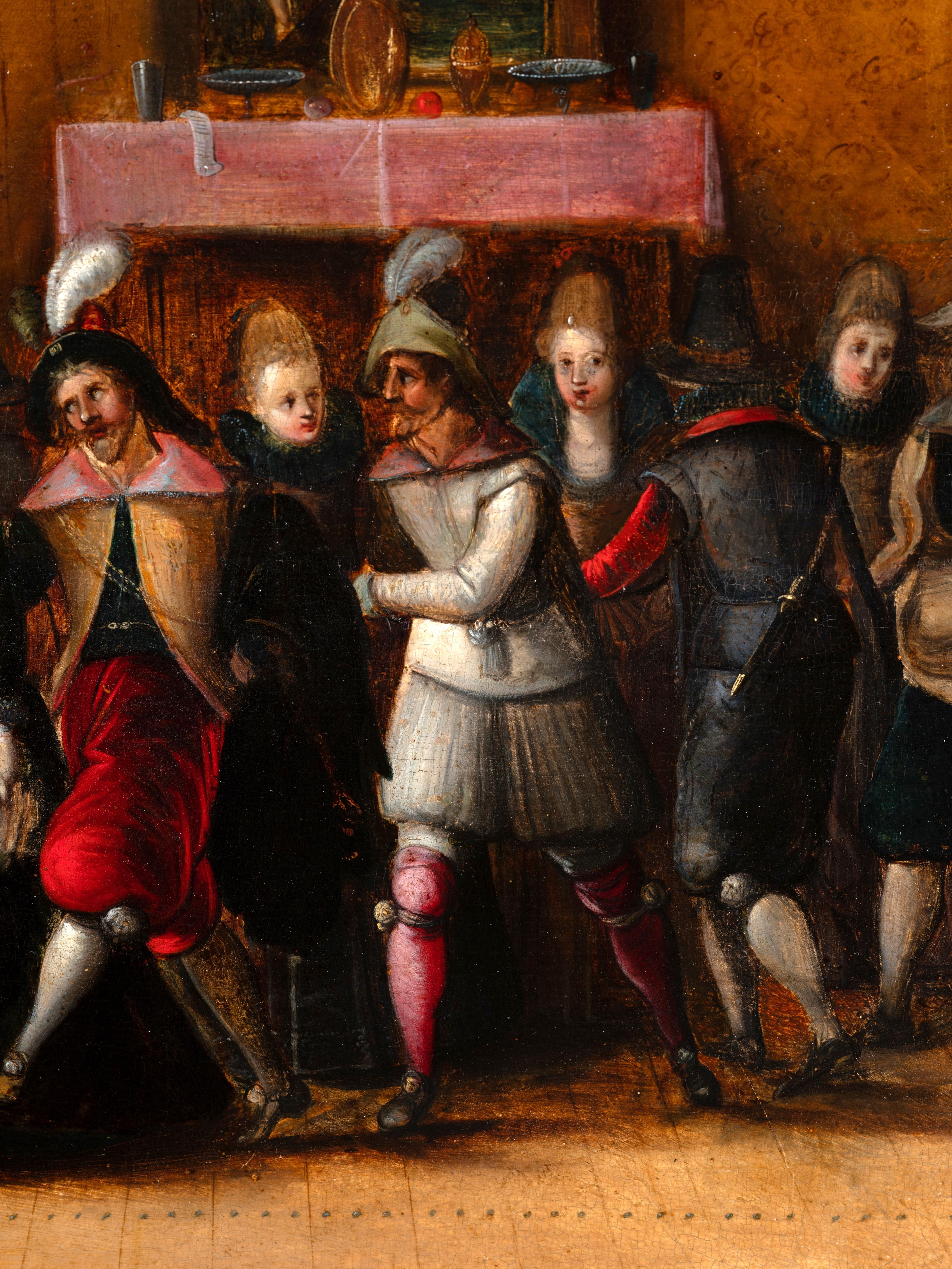 Attribué à H.I.C., 17ème siècle. Anvers - Le fils prodige parmi les couronnes - Maîtres anciens Painting par HIERONYMUS FRANCKEN II