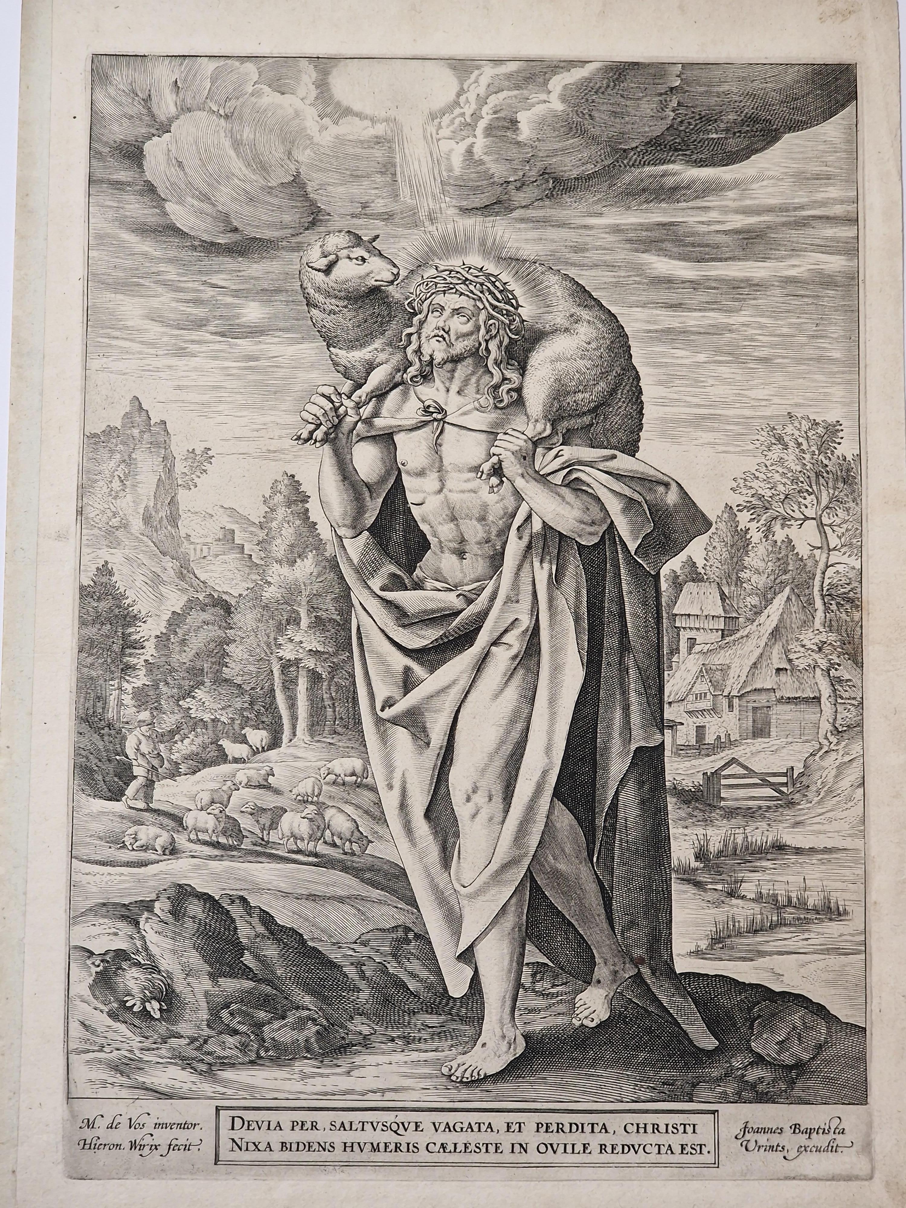 Hieronymus Wierix Print - Le Christ, bon berger.