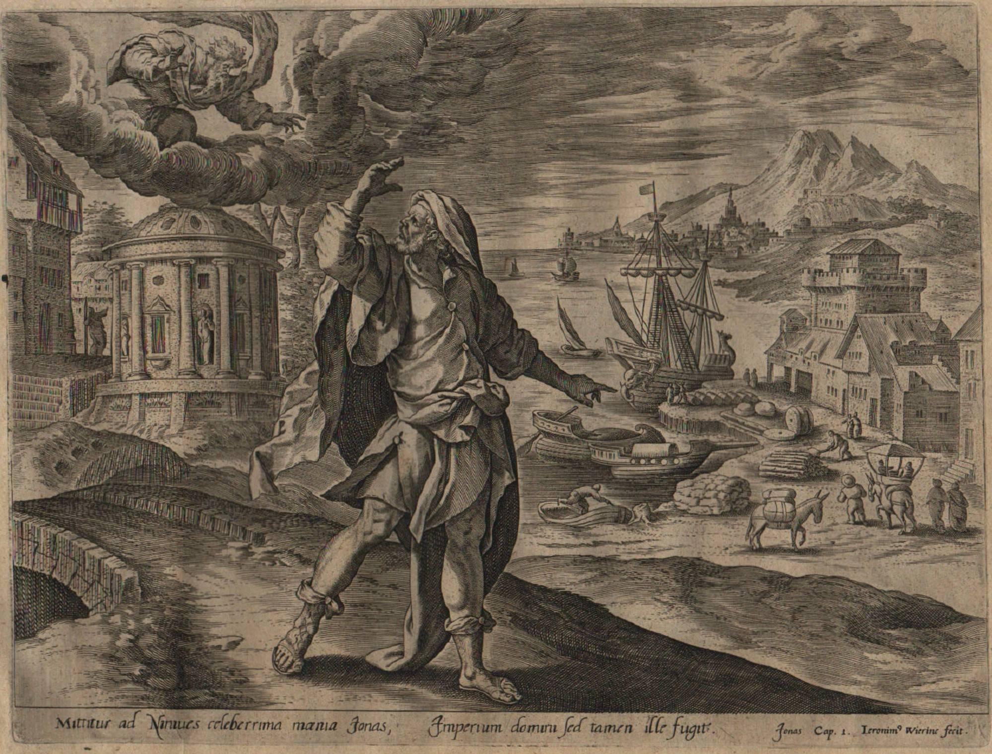 The Story of Jonah - 1585 Complete Set of 4 Plates - Old Master Engraving - Print by Hieronymus Wierix