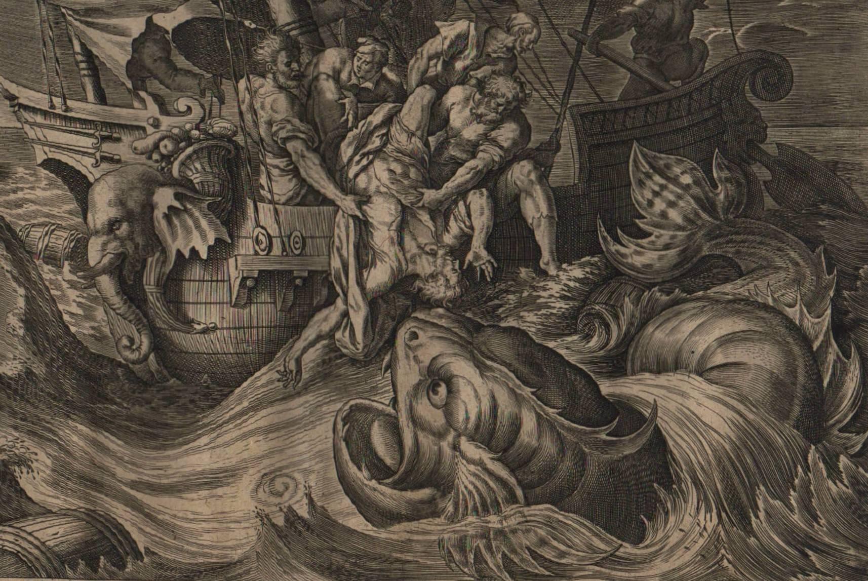 The Story of Jonah - 1585 Complete Set of 4 Plates - Old Master Engraving - Black Figurative Print by Hieronymus Wierix