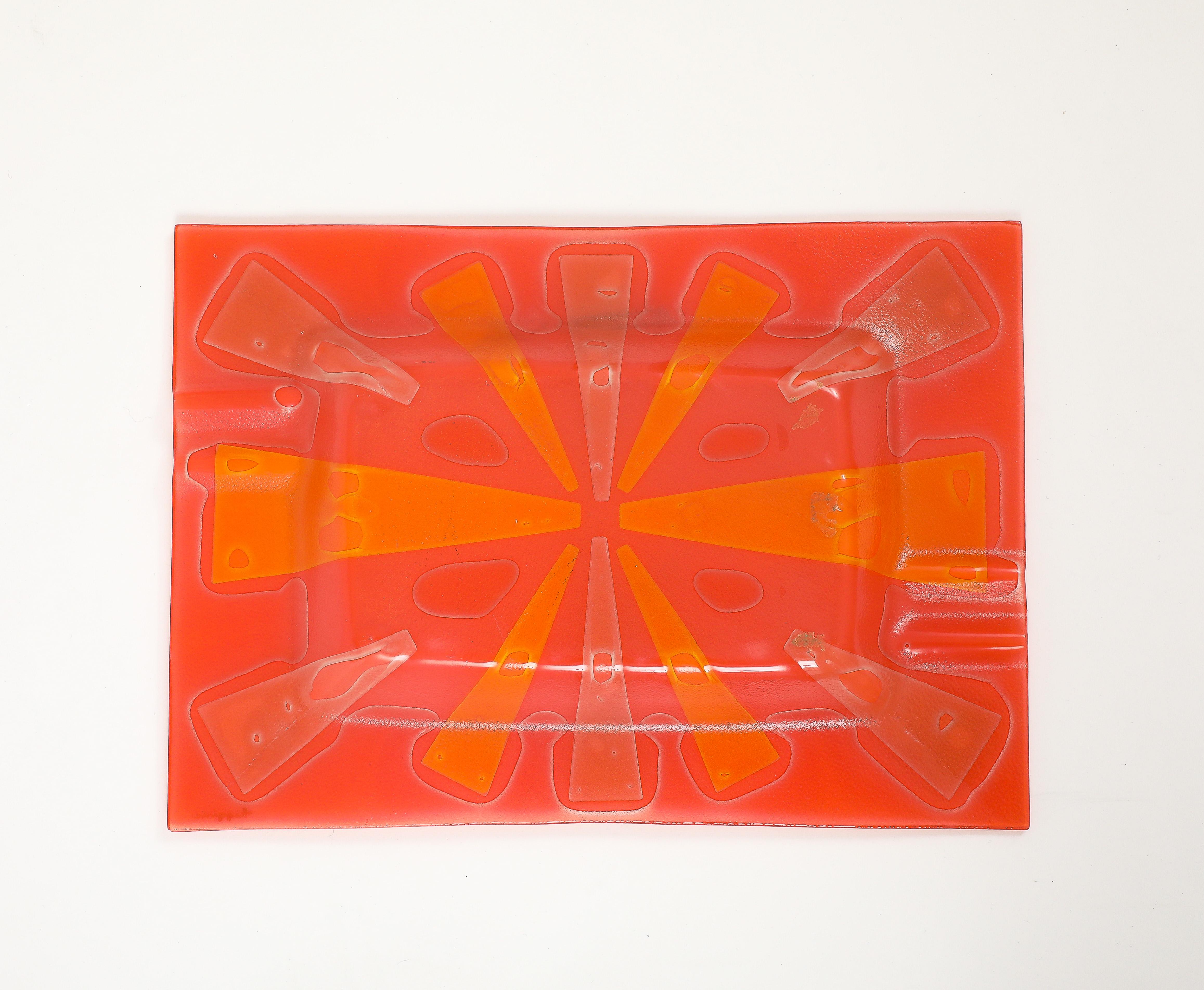 Higgins Glass Orange Tray, Art Glass, Mid-Century Modern, USA