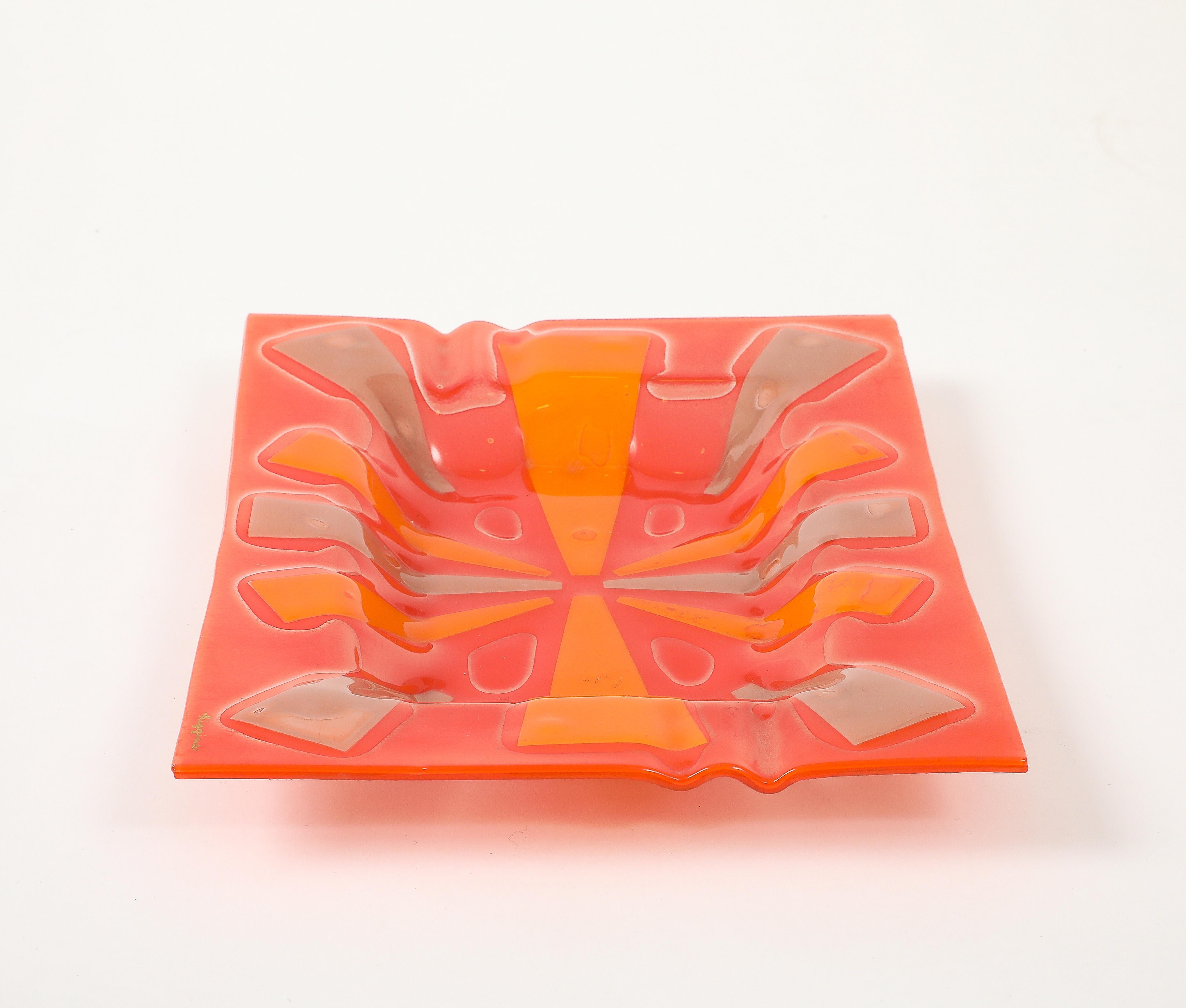 Higgins Glass Orange Tray, Art Glass, Mid-Century Modern, USA