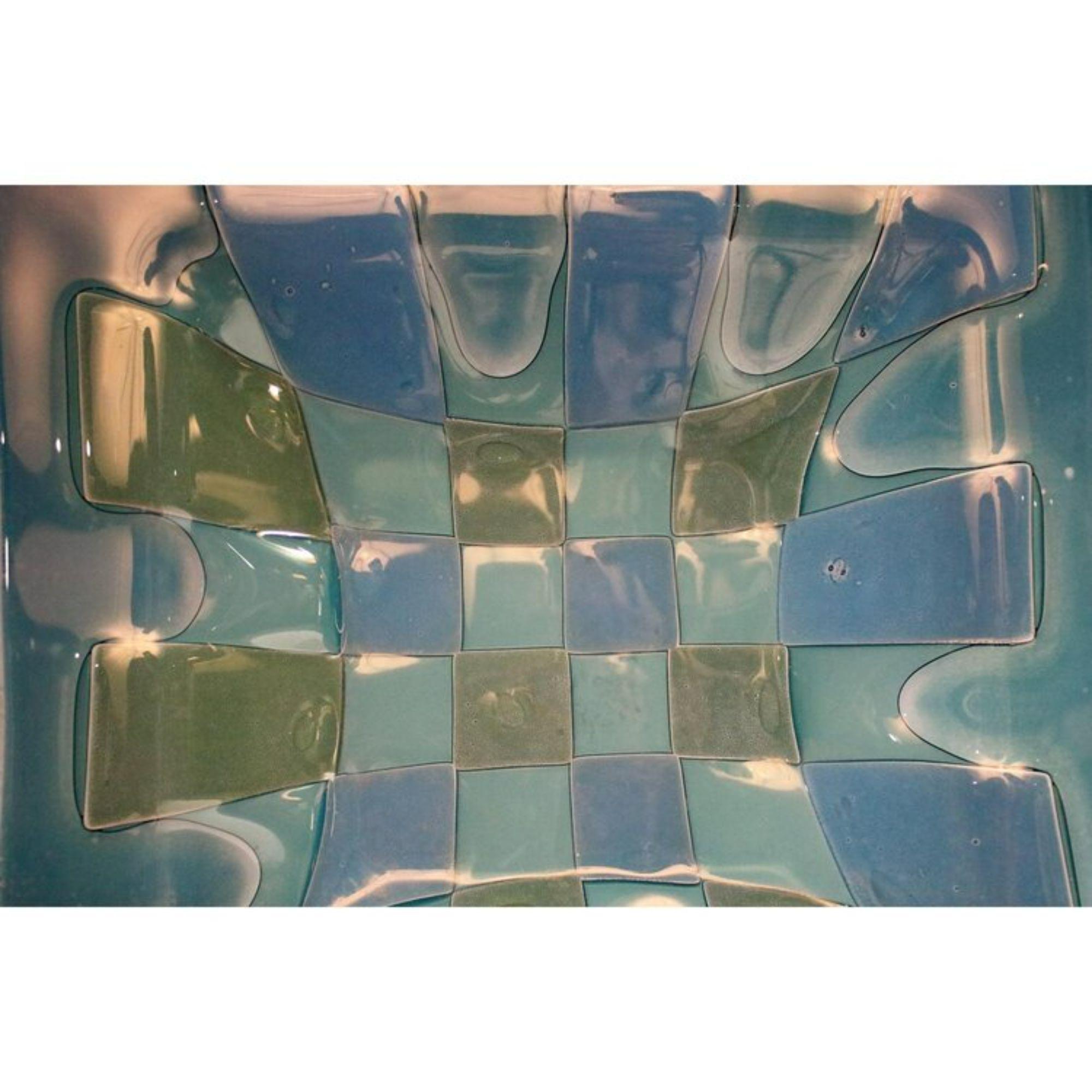 American Higgins Art Glass Tray in Aqua and Blue Patchwork