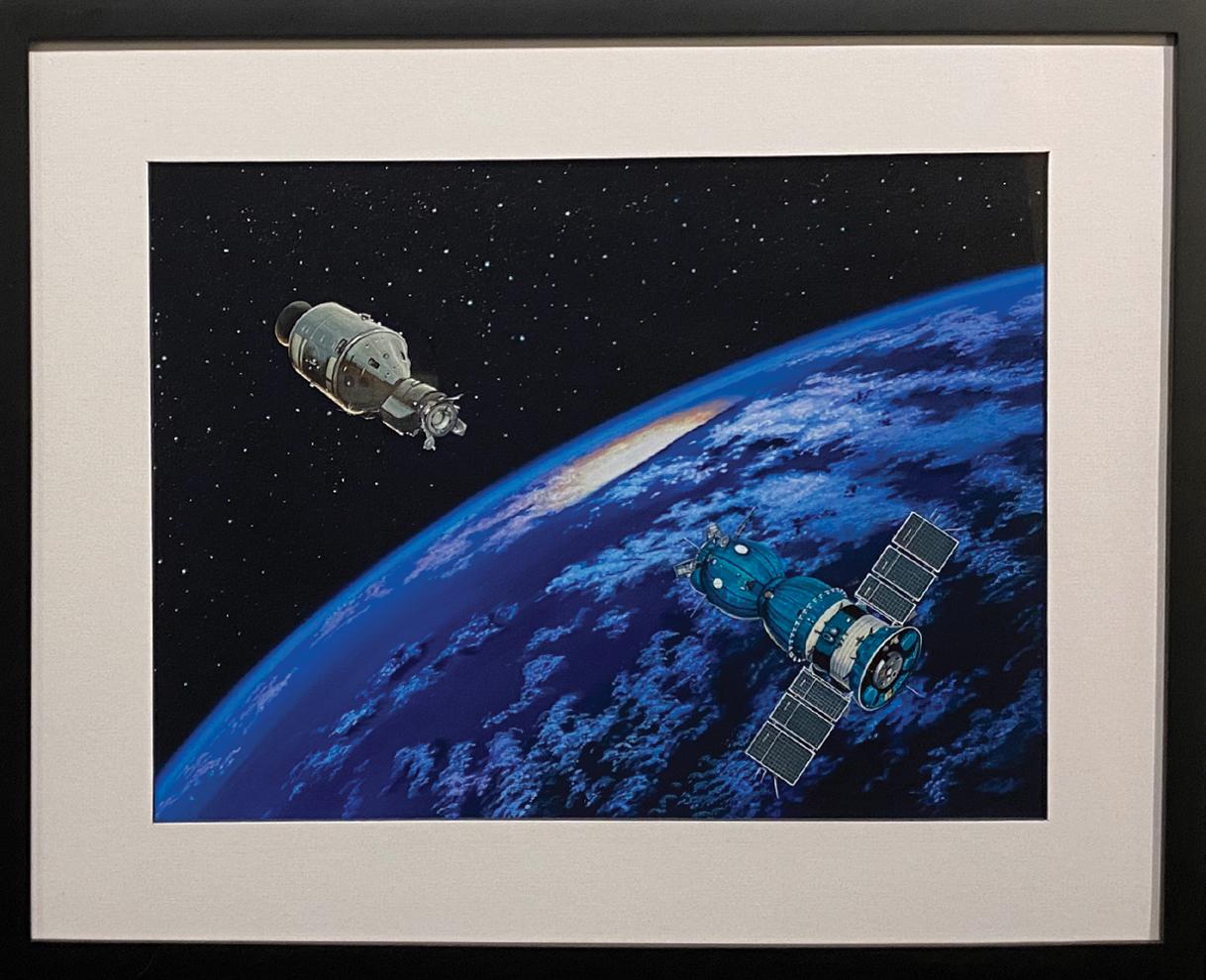 Handshake in Space "Handshake in Space by Sheri Tan" - Painting by Higgins Bond
