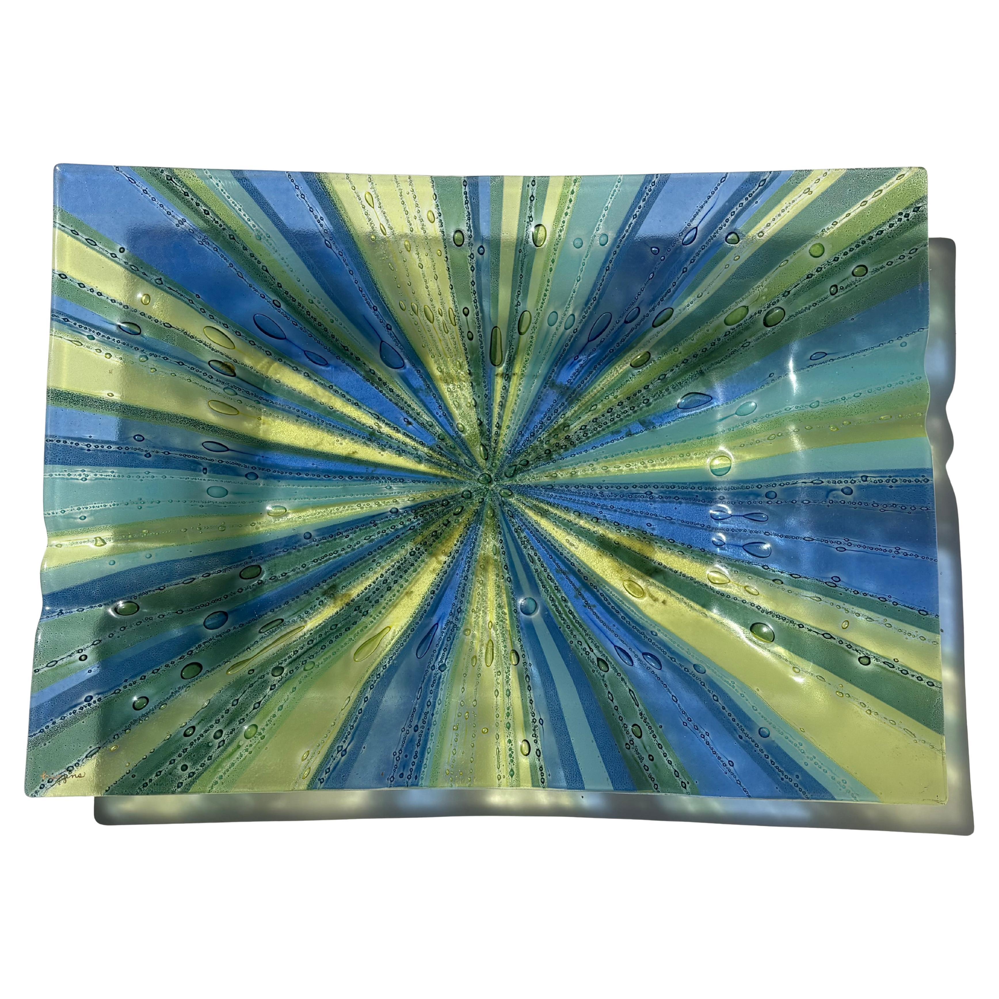 Higgins glass large ashtray/ centerpiece signed in gold