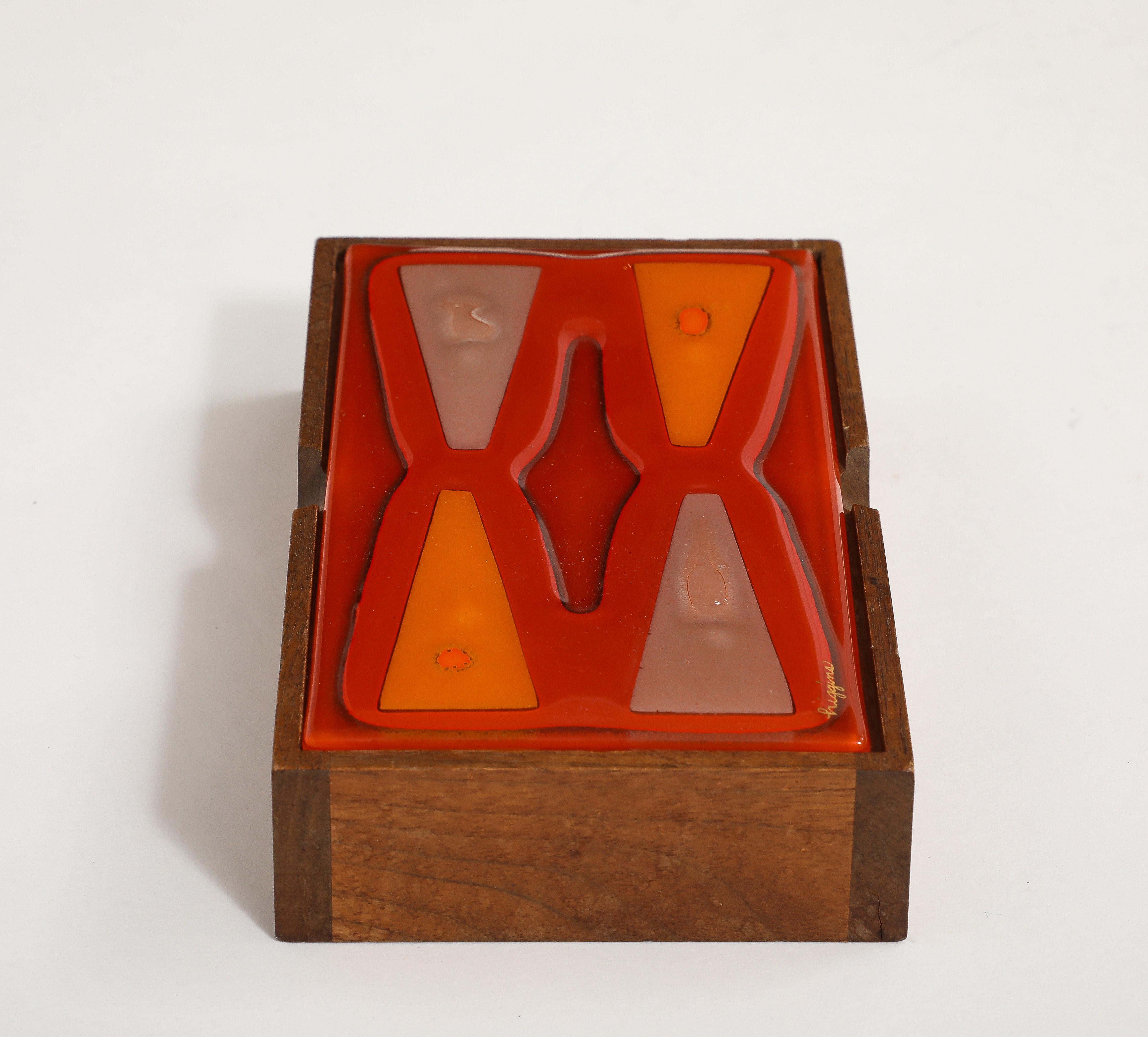 American Higgins Graphic Red, Orange Glass Box For Sale