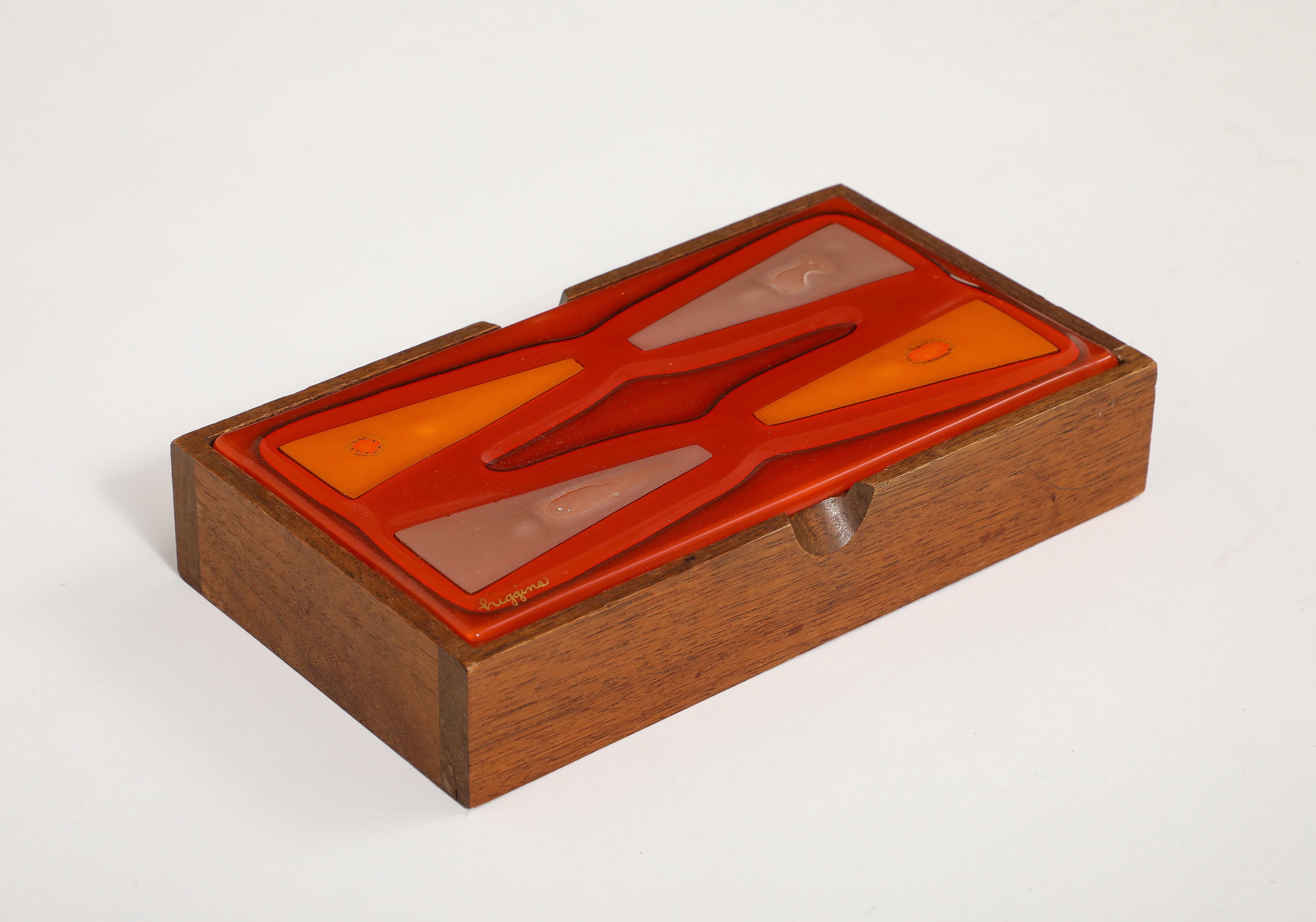 Hand-Crafted Higgins Graphic Red, Orange Glass Box For Sale