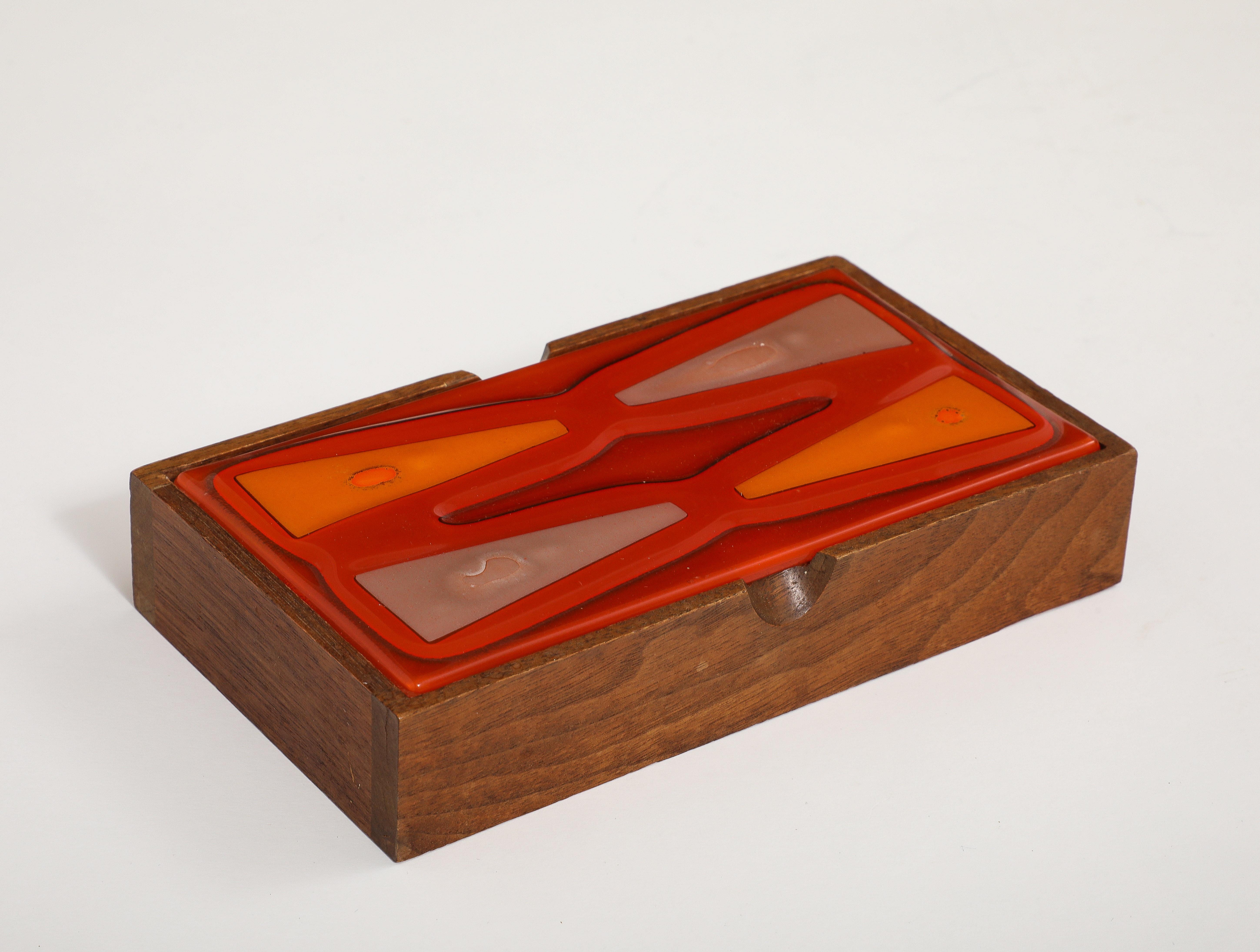 20th Century Higgins Graphic Red, Orange Glass Box For Sale