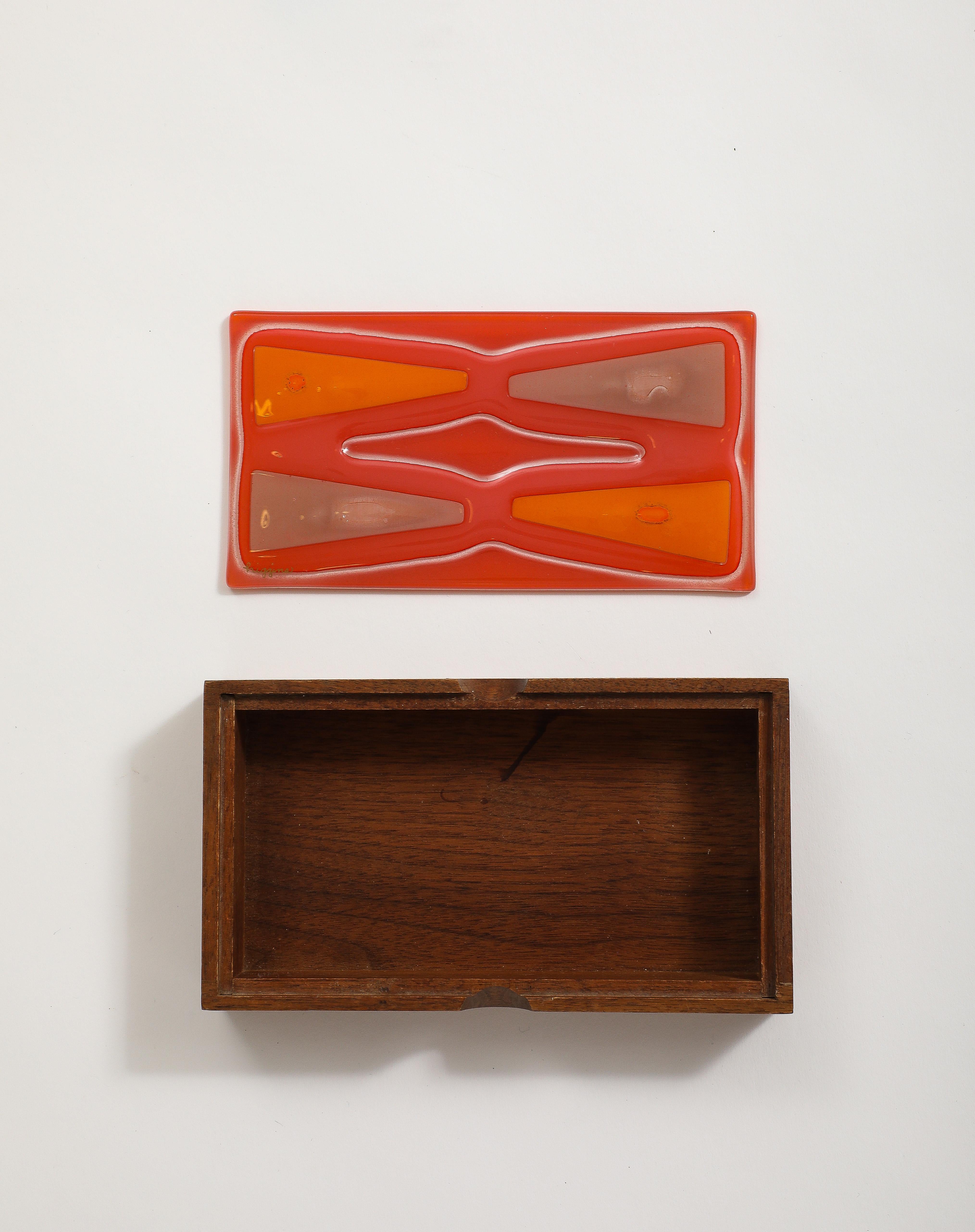 Art Glass Higgins Graphic Red, Orange Glass Box For Sale