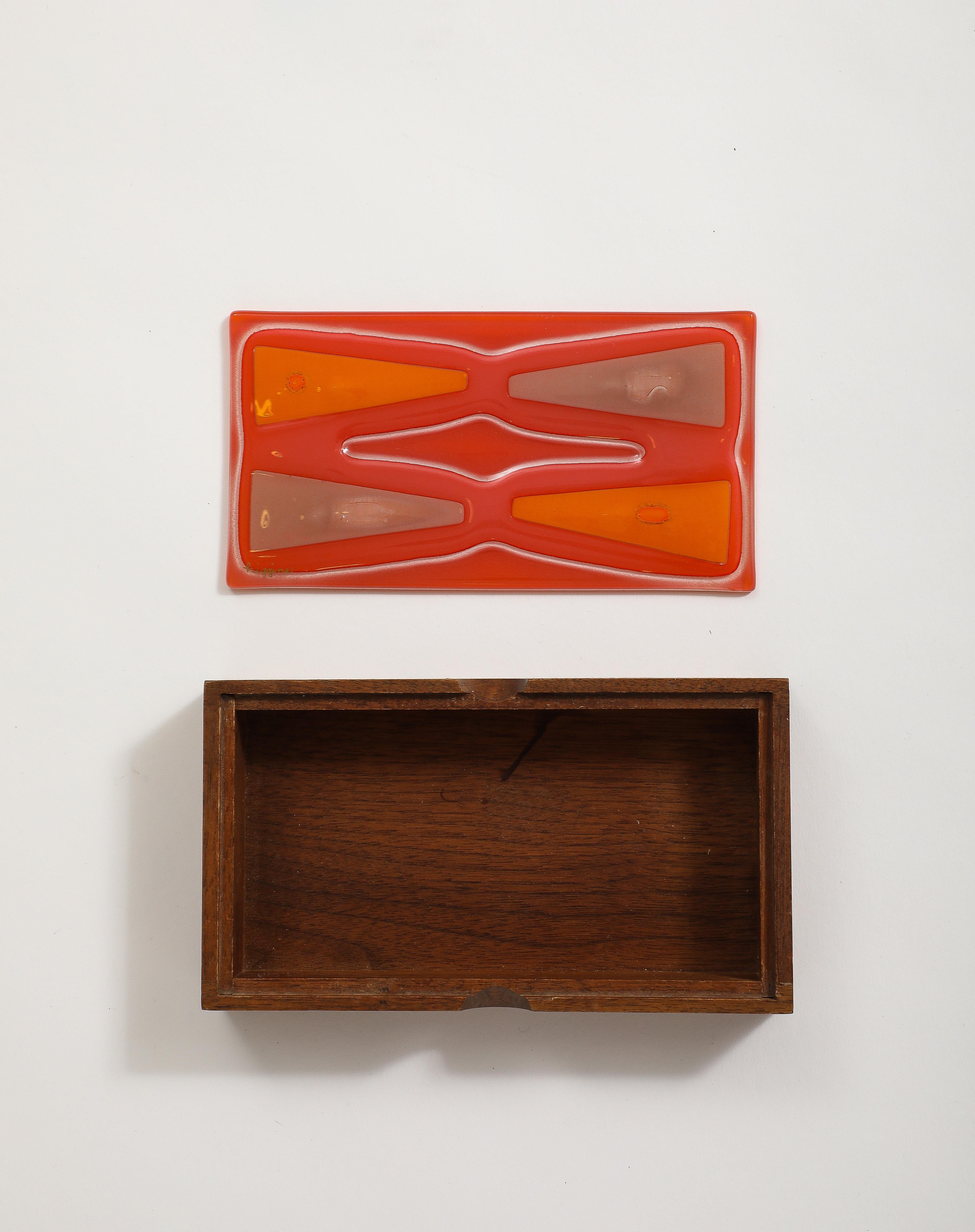 Art Glass Higgins Graphic Red, Orange Glass Box