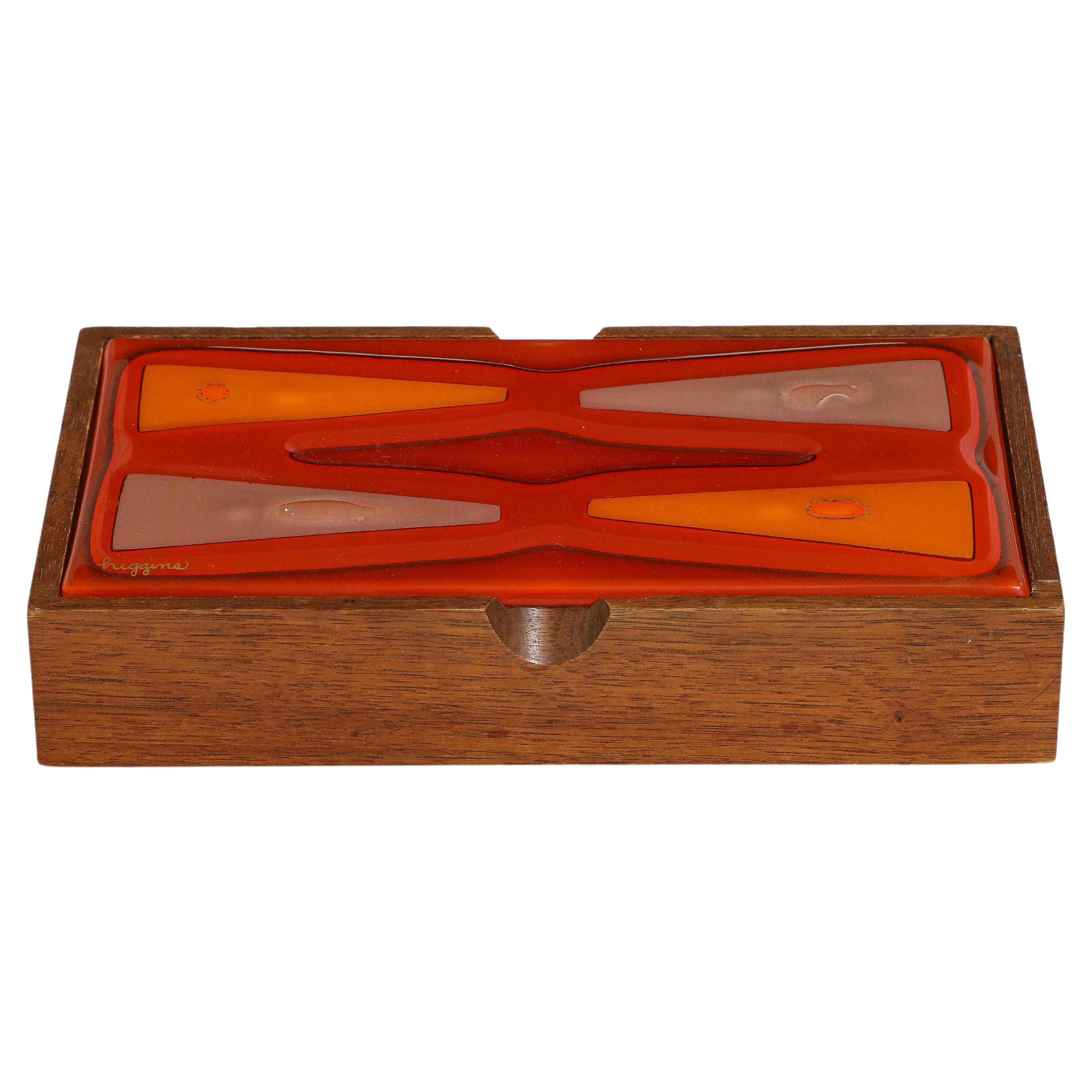 Higgins Graphic Red, Orange Glass Box For Sale