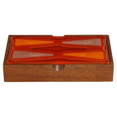 Vintage Higgins Graphic Red, Orange Glass Box