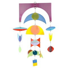 Vintage Higgins Studio Art Glass Abstract Multi-Color Mobile, Hanging Sculpture, Signed