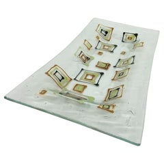 Higgins Studio Fused Art Glass Hand Painted Design Modern Rectangular Dish 1960s