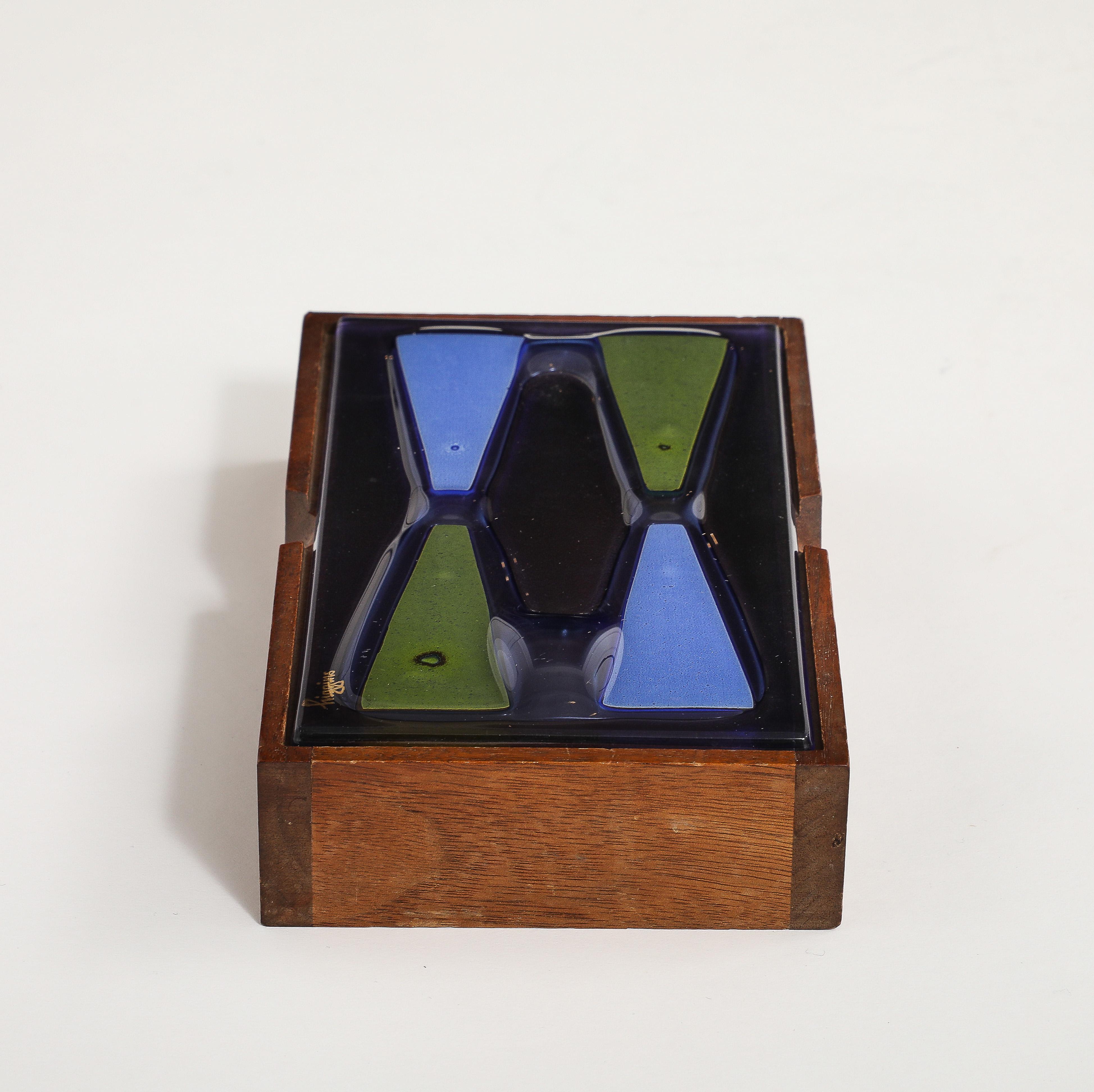 Mid-Century Modern Higgins Violet/Green Art Glass Keepsake Box For Sale