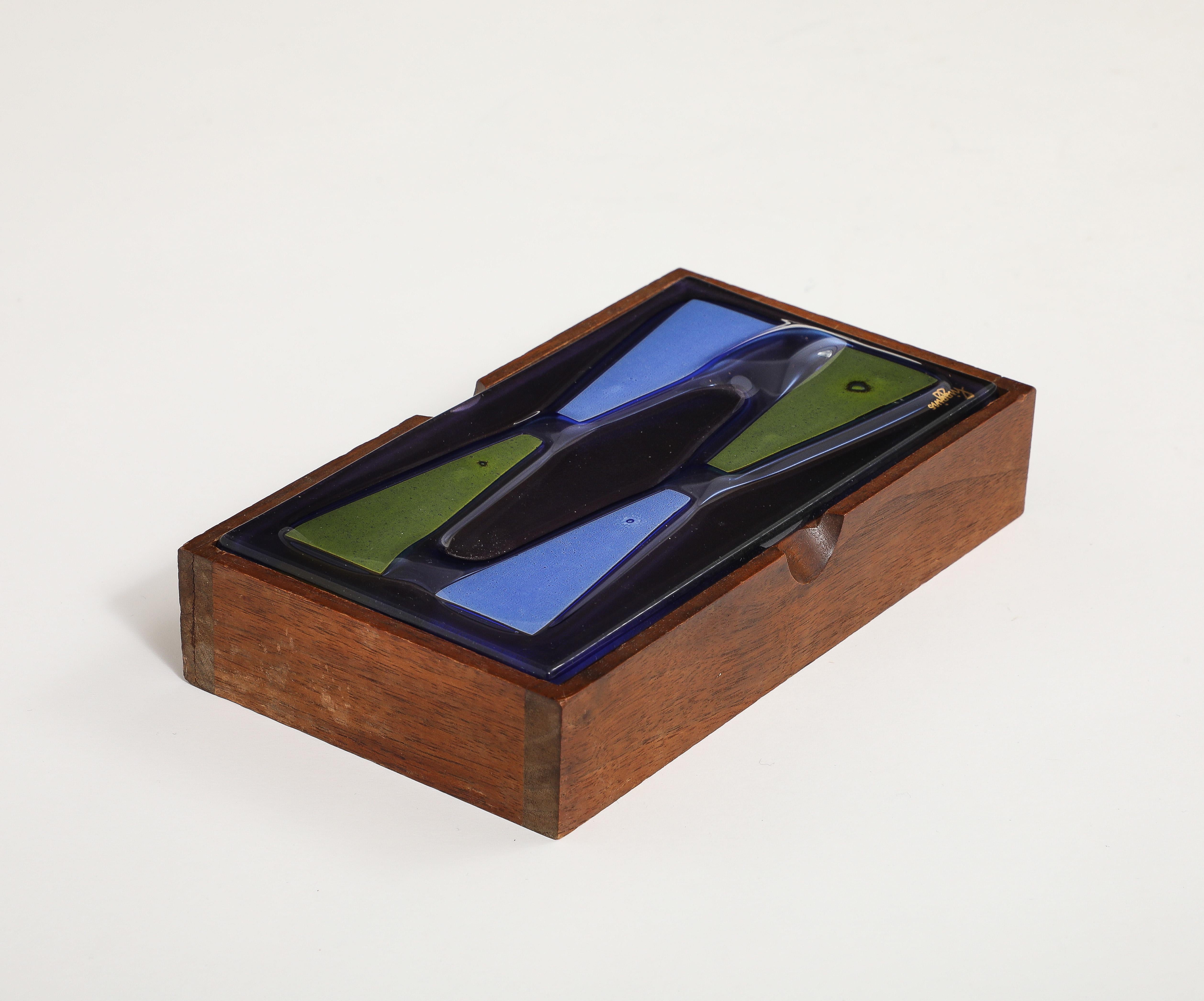 American Higgins Violet/Green Art Glass Keepsake Box For Sale