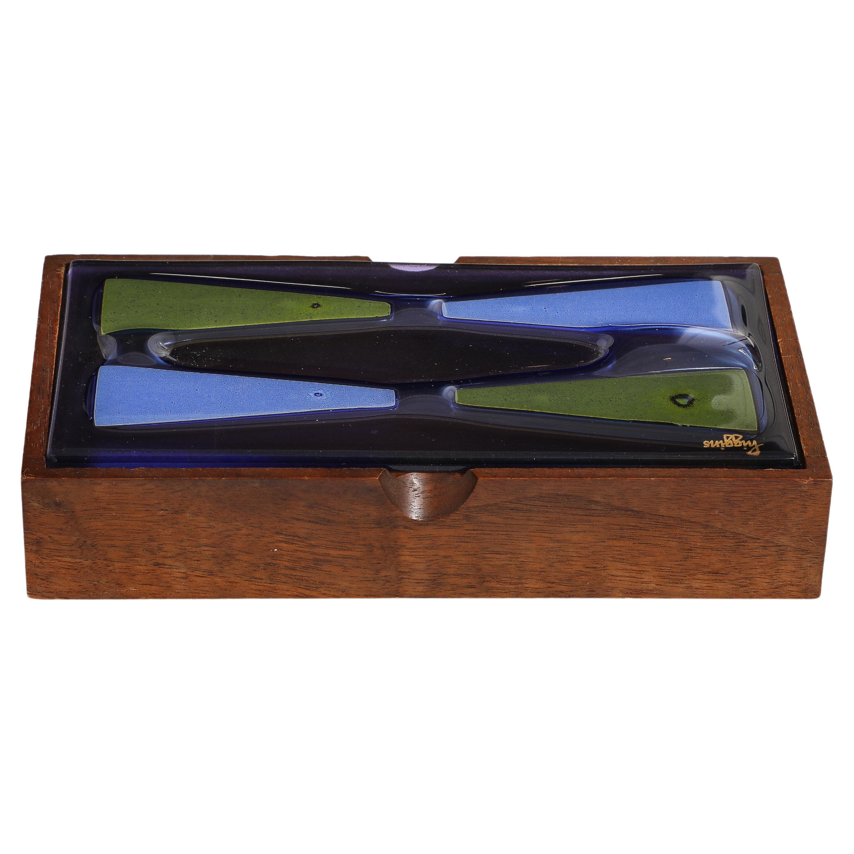 Higgins Violet/Green Art Glass Keepsake Box For Sale