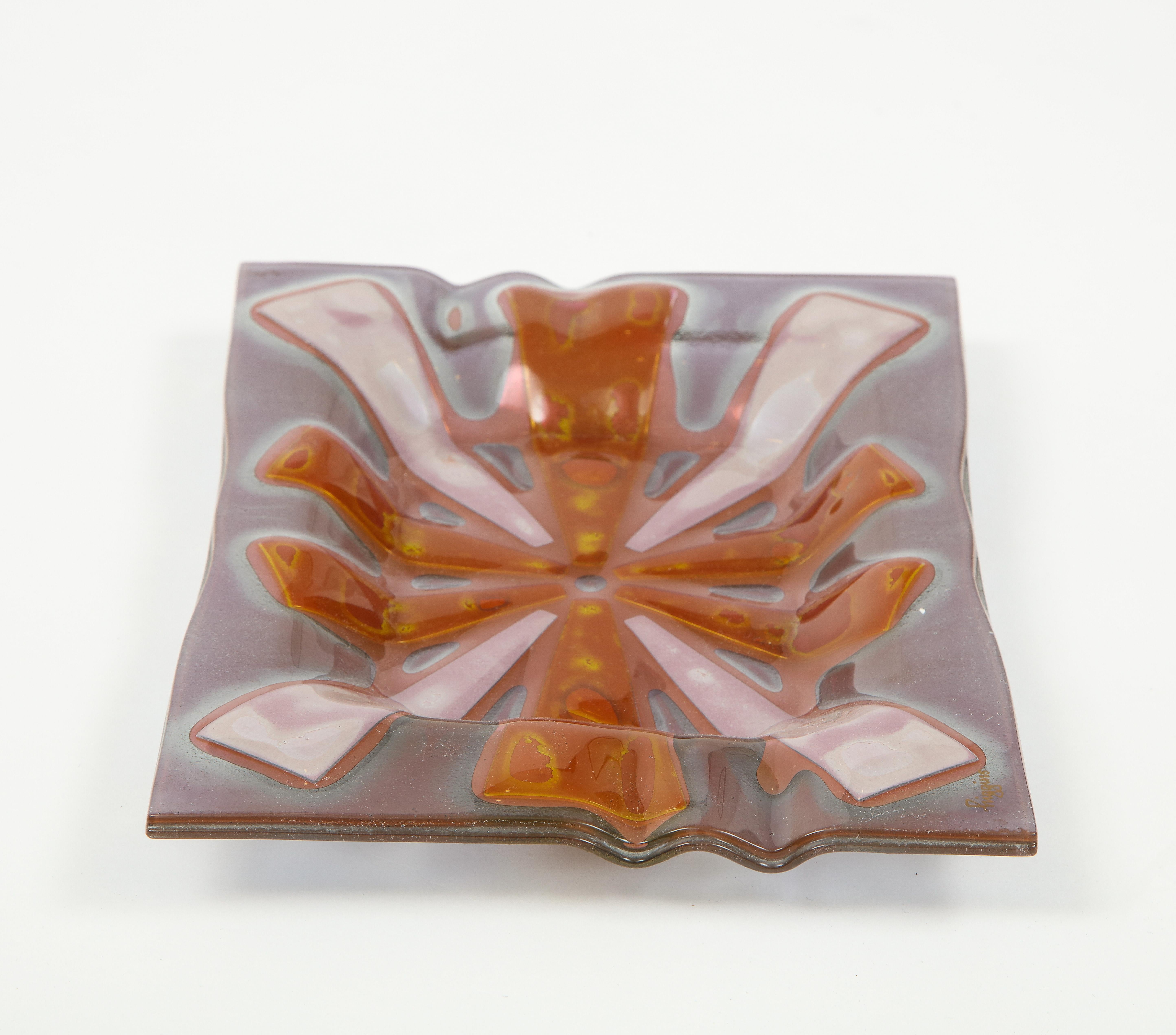 Higgins Violet, Orange, White Fused Art Glass Vide Poche, Tray 1