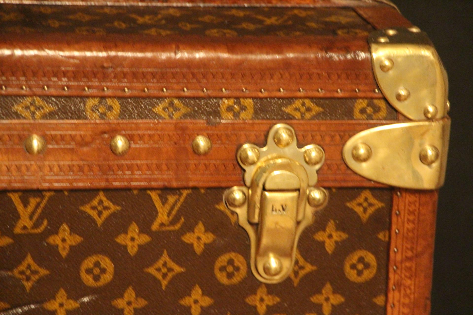 Brass High 1920's Louis Vuitton Trunk in Monogram, Louis Vuitton Steamer Trunk