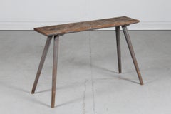 High Antique Swedish Bench of Solid Pine Partly with Grey Paint Mid 19th Century