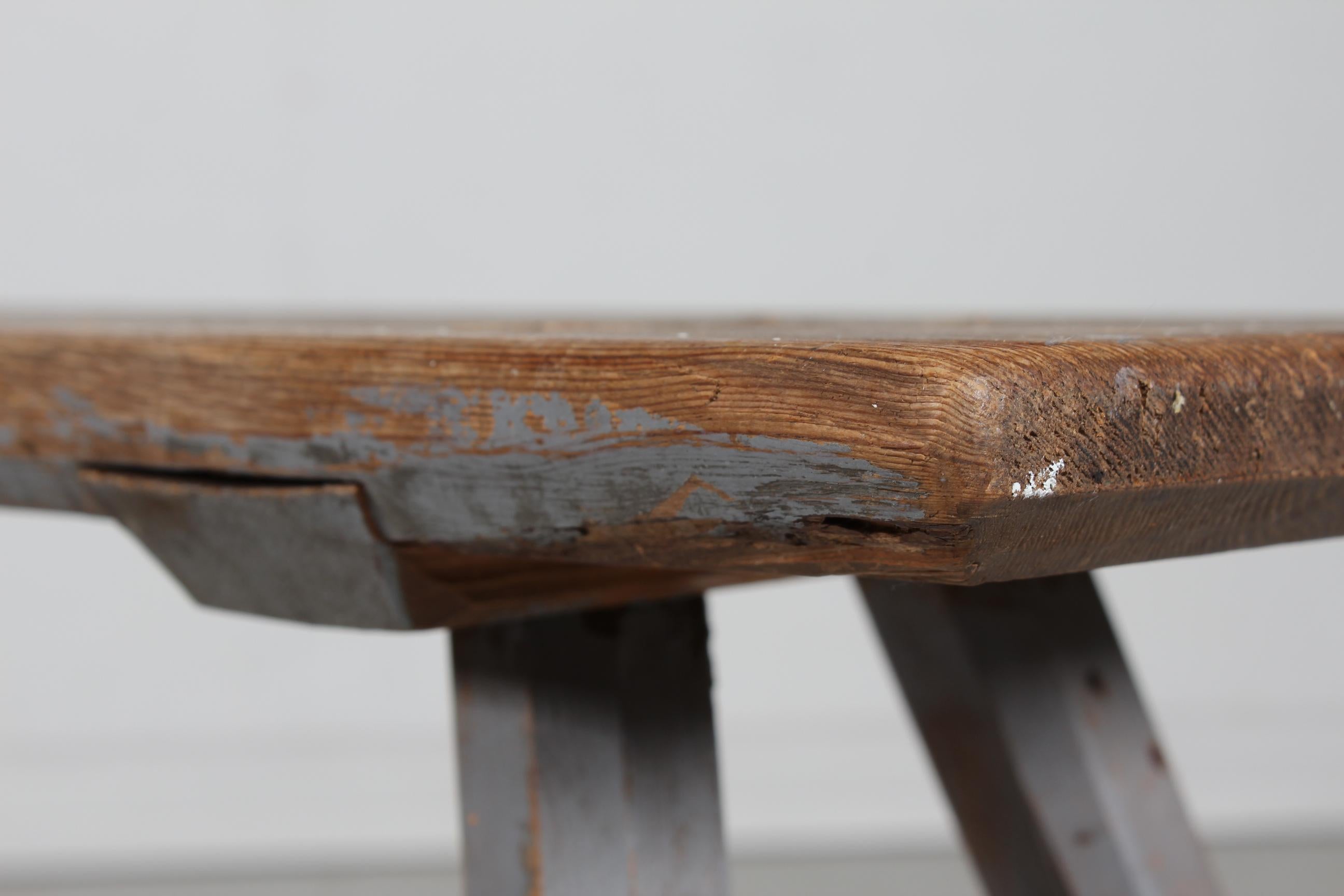 High Antique Swedish Bench of Solid Pine Partly with Grey Paint Mid 19th Century For Sale 1