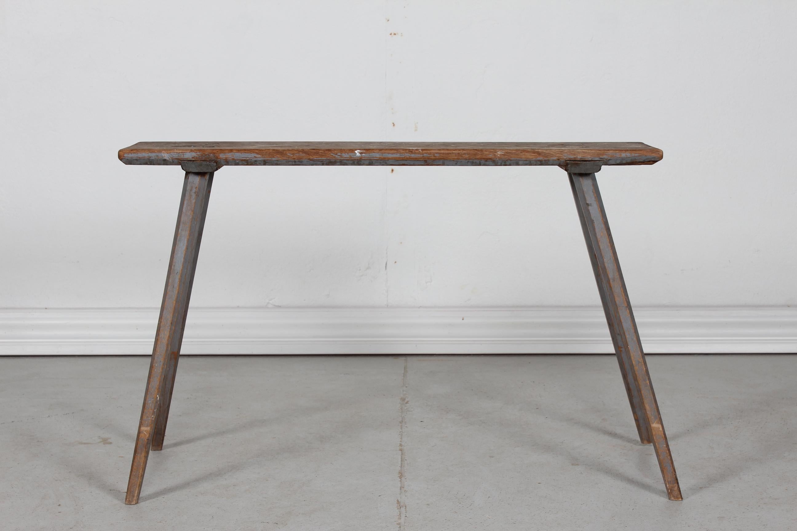 High Antique Swedish Bench of Solid Pine Partly with Grey Paint Mid 19th Century For Sale 2