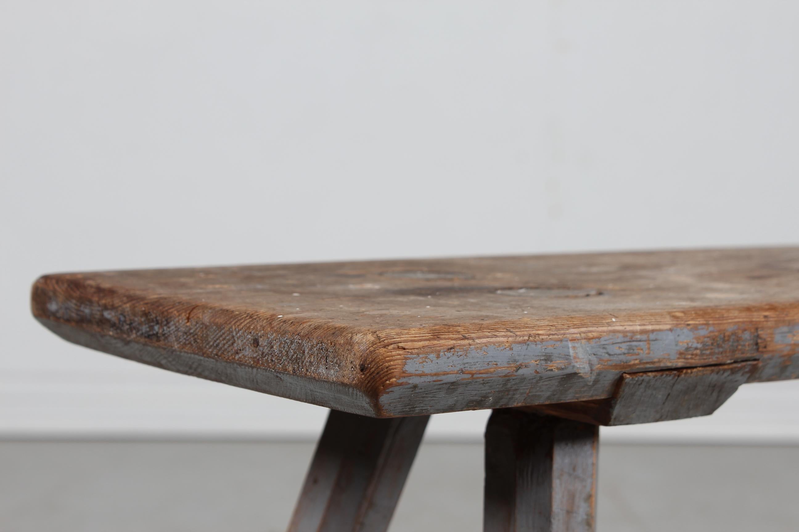 High Antique Swedish Bench of Solid Pine Partly with Grey Paint Mid 19th Century For Sale 3